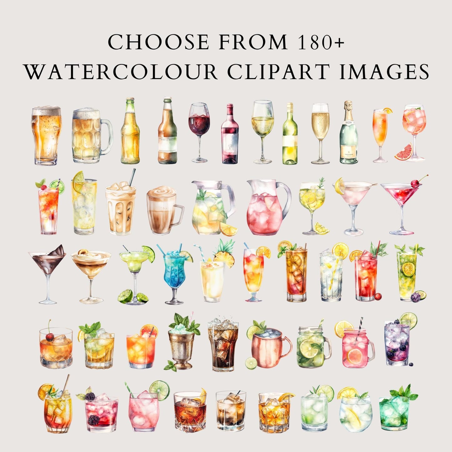 Over 180 watercolor clipart cocktail and drink images to choose from