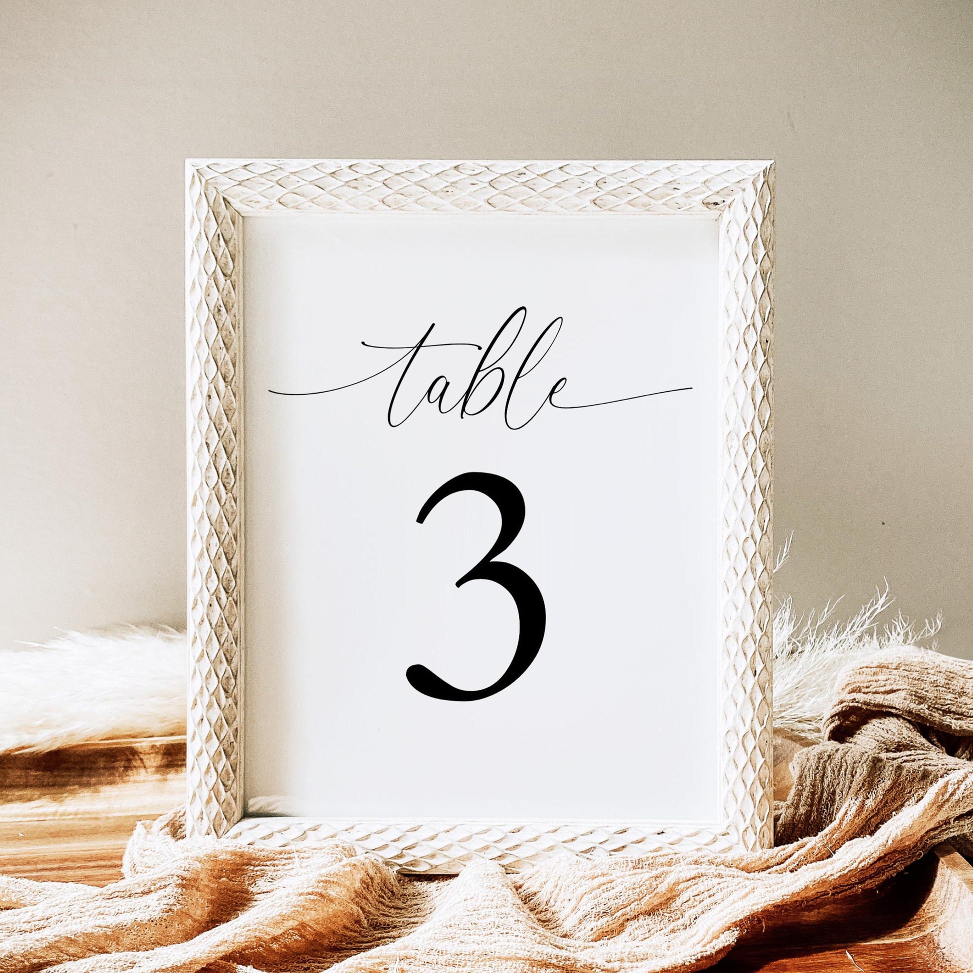 Elegant Table Number Card Template, Simple Printable Table Numbers, Modern Minimalist Editable Table Number Signs for Wedding Reception