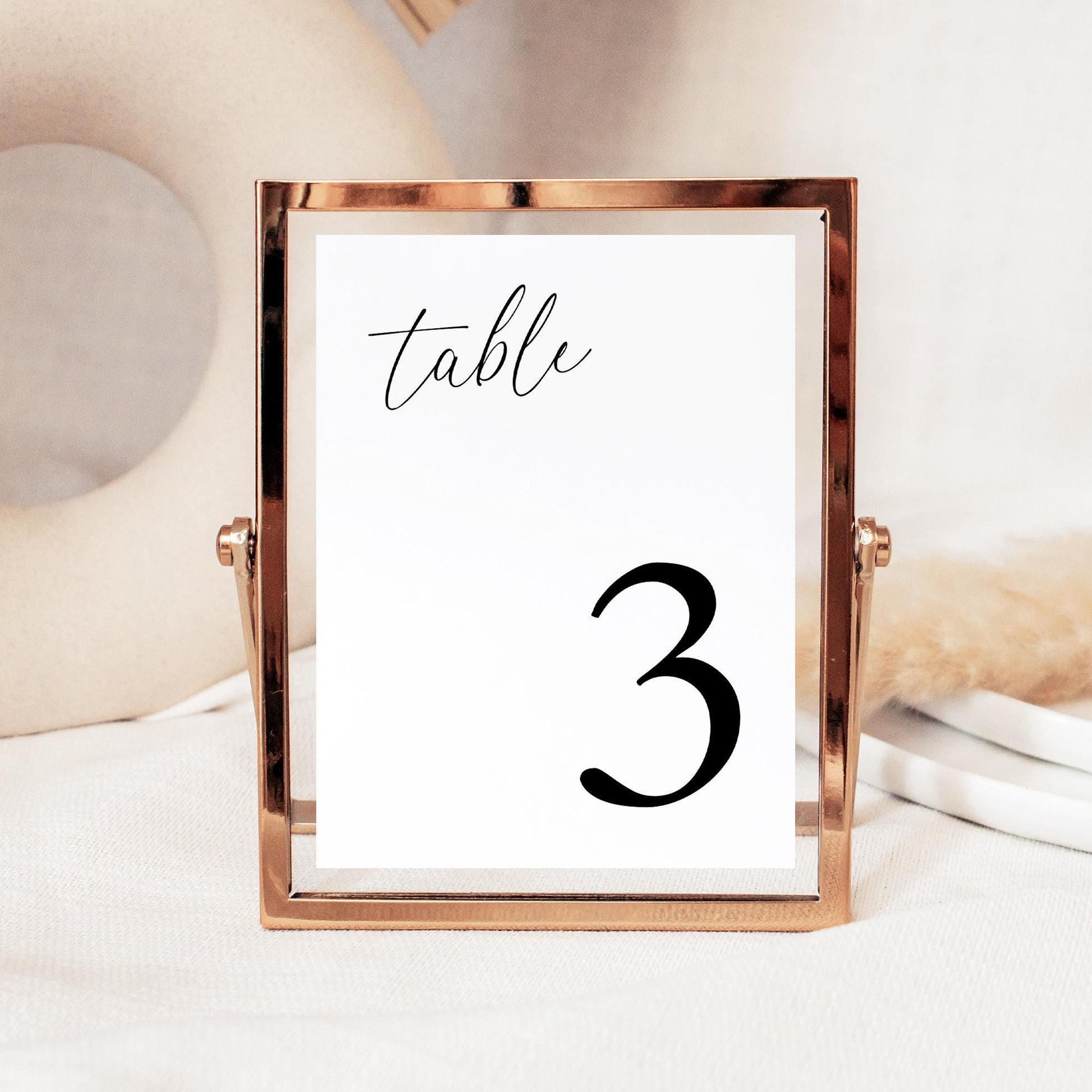 Simple Wedding Table Number Cards 1-25, Minimalist DIY Wedding Reception or Rehearsal Dinner Printable Signs, Editable Custom Table Numbers