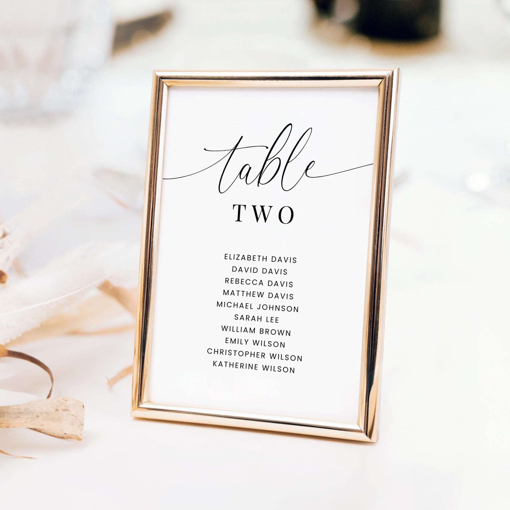 Minimal Table Number Cards with Names Template for Wedding Reception