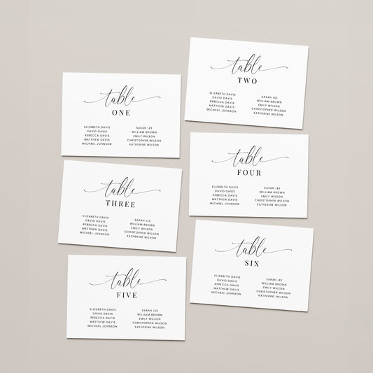 Horizontal Table Number Seating Chart Cards