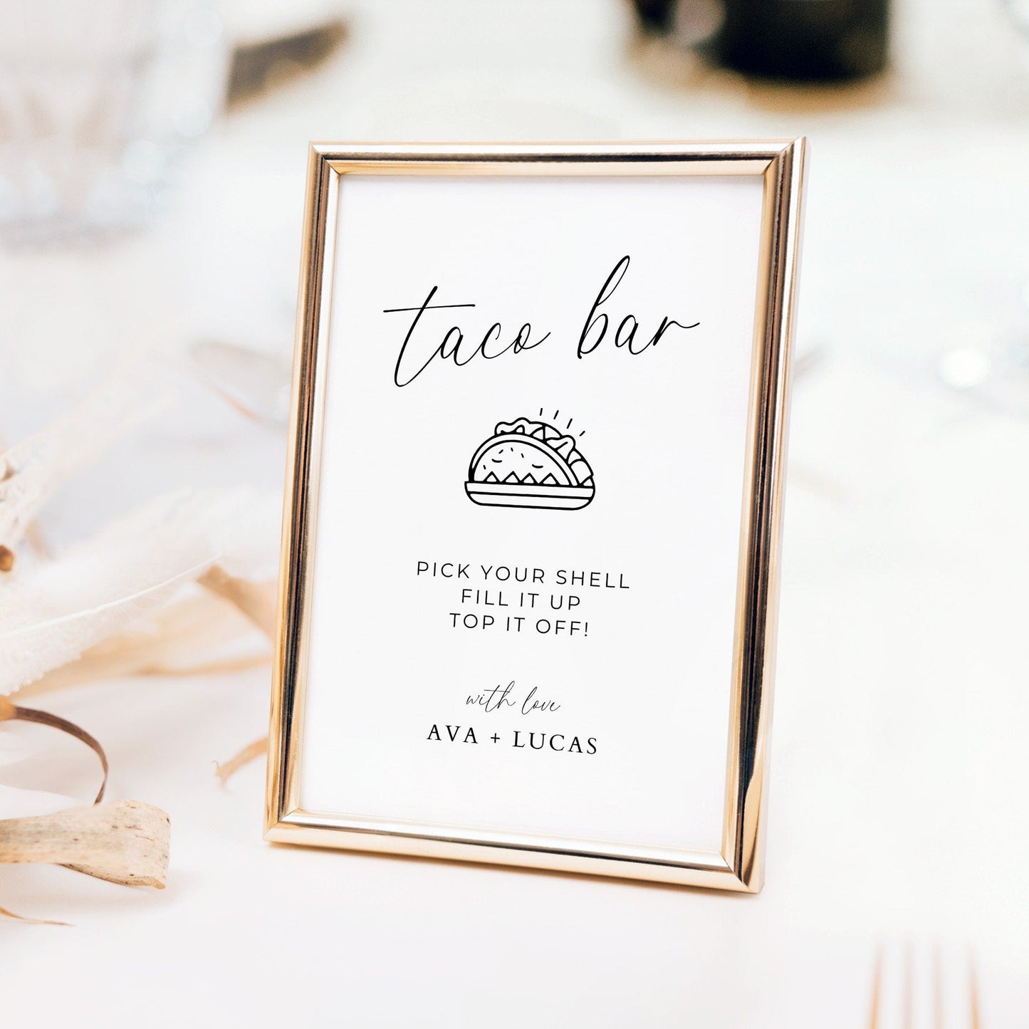 Taco Bar Buffet Sign Template for Wedding Reception or Engagement Party
