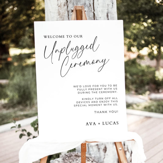 Unplugged Ceremony Sign Template, Modern No Phone Wedding Signage, Minimalist Welcome To Our Unplugged Wedding Printable Poster Board Sign