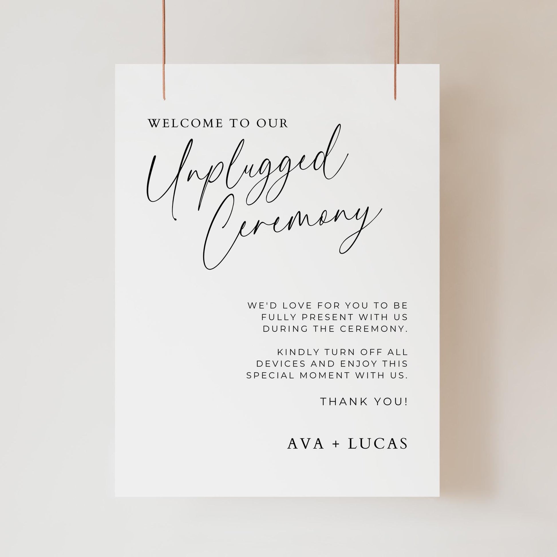 Unplugged Ceremony Sign Template, Modern No Phone Wedding Signage, Minimalist Welcome To Our Unplugged Wedding Printable Poster Board Sign