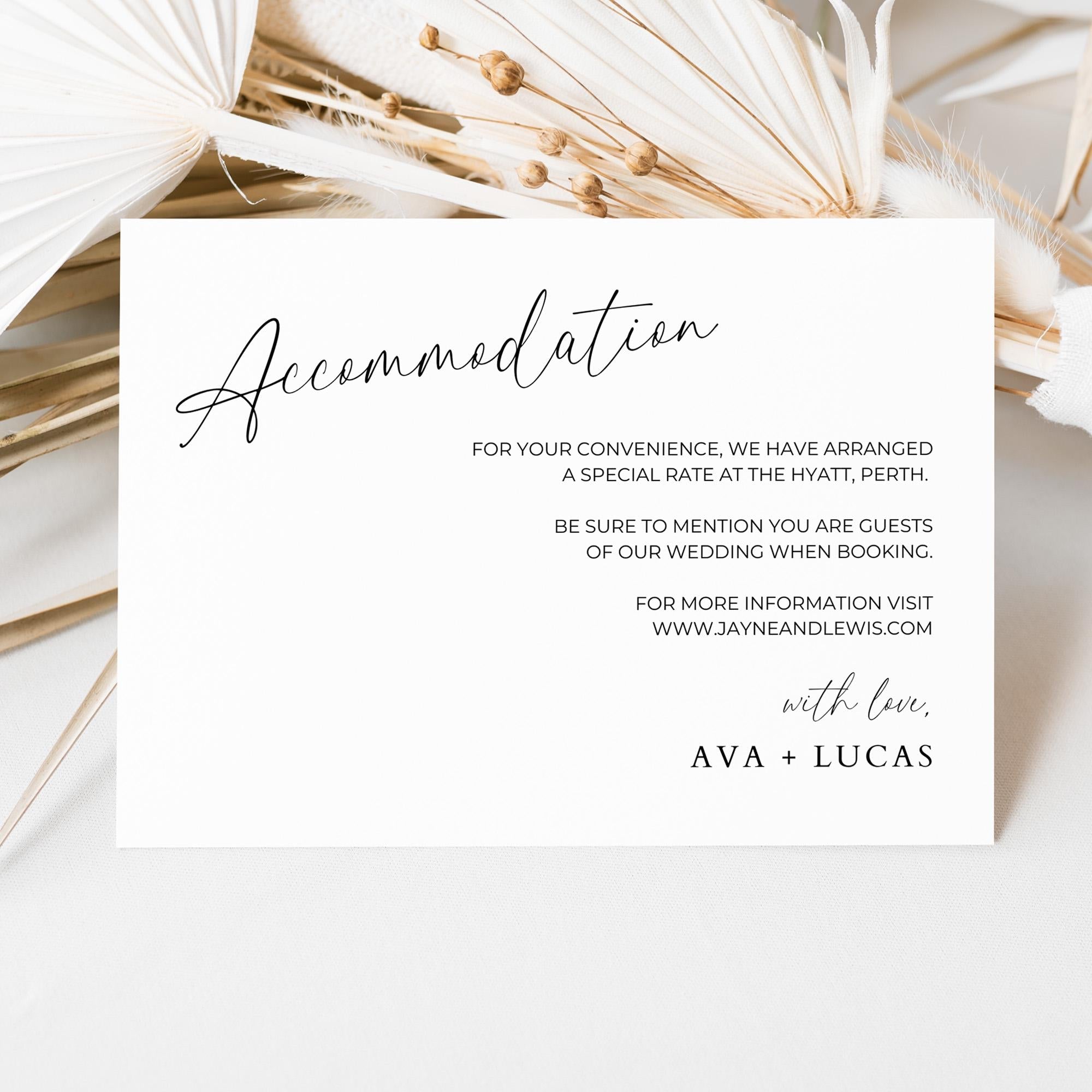 Wedding Accommodation Card Enclosure Template – Amber & Rose Creative ...