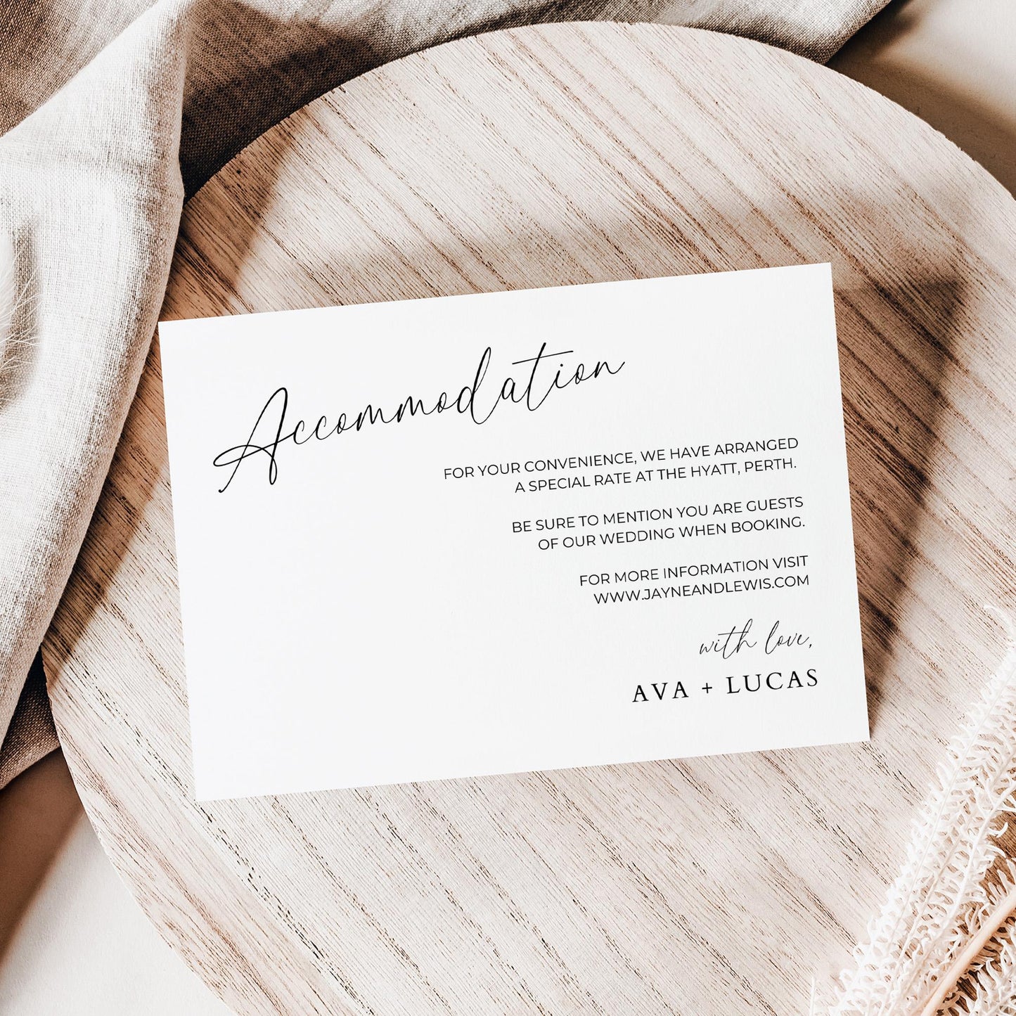Wedding Accommodation Card Enclosure Template, Modern Minimalist Wedding Invite Where To Stay Hotel Card Insert, Guest Accommodation Note