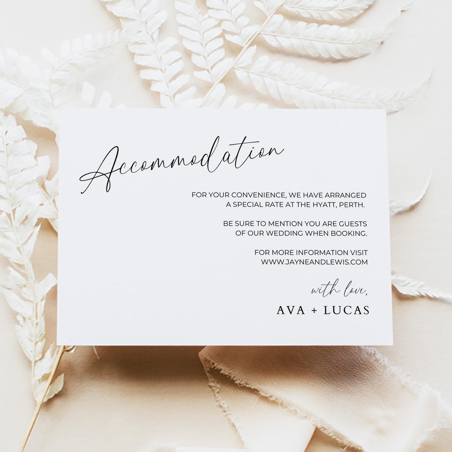 Wedding Accommodation Card Enclosure Template, Modern Minimalist Wedding Invite Where To Stay Hotel Card Insert, Guest Accommodation Note
