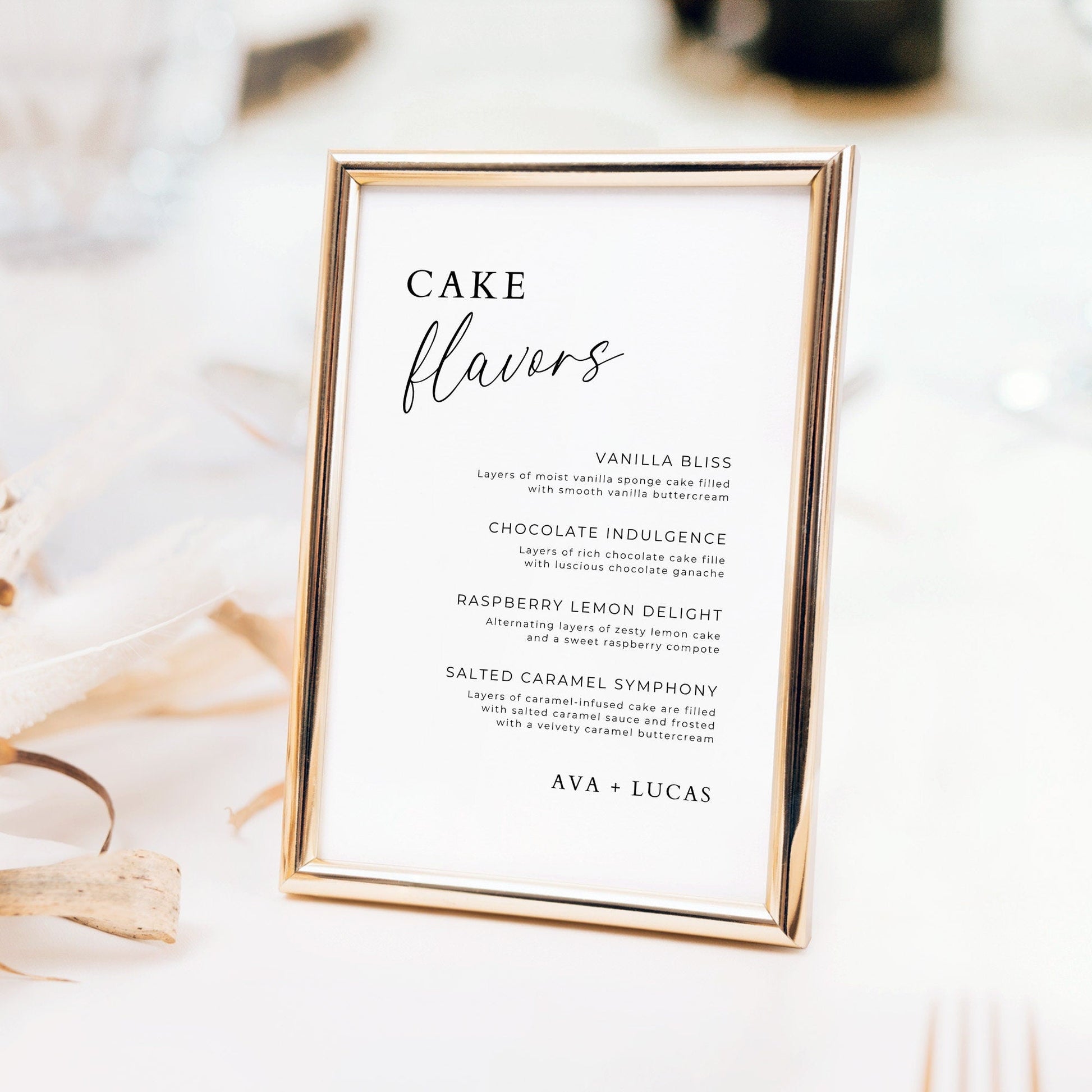 Wedding Cake Flavor Menu Template, Minimalist Cupcake Flavours Sign