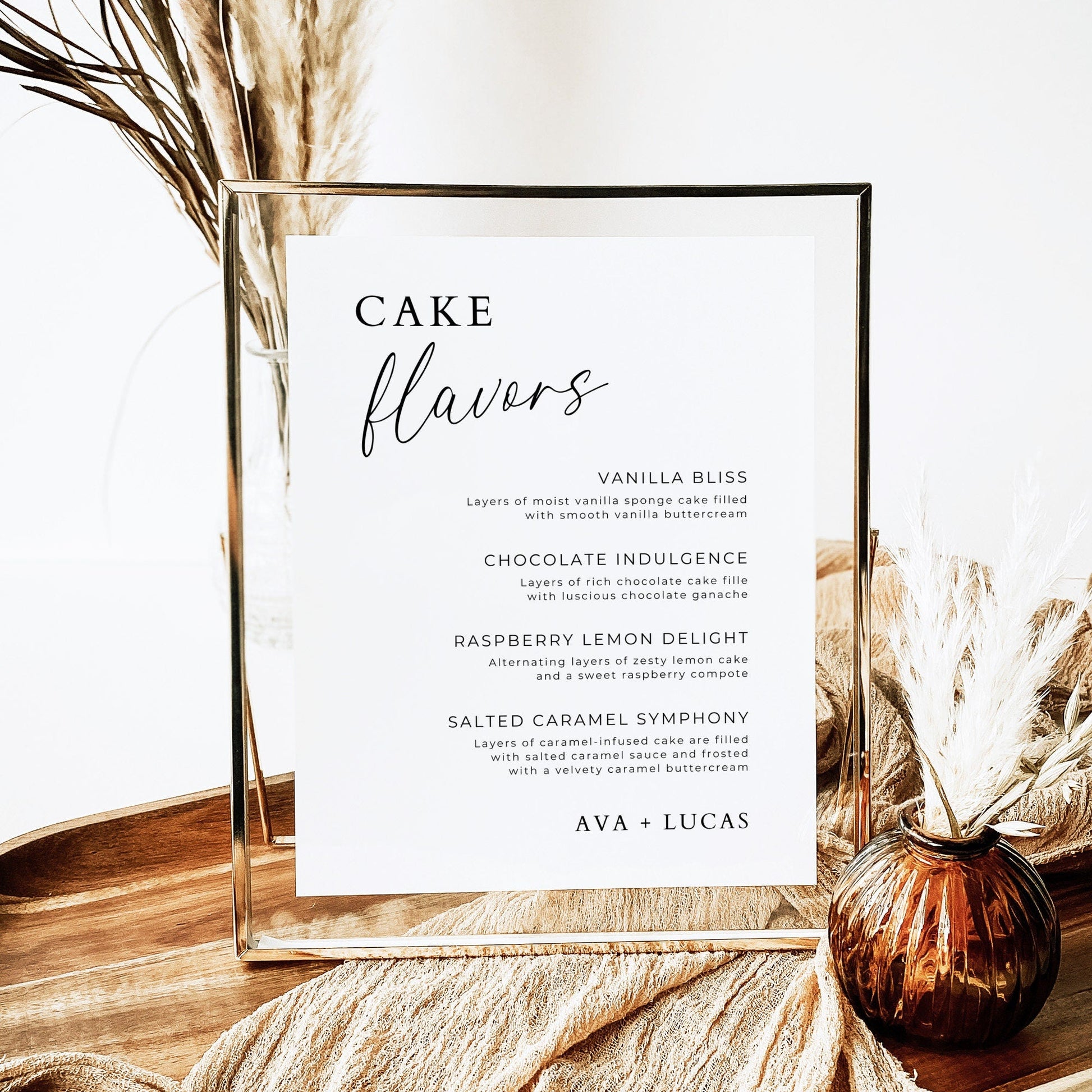 Minimalist Cake Flavours Sign, Modern DIY Printable Wedding Reception or Engagement Party Decor