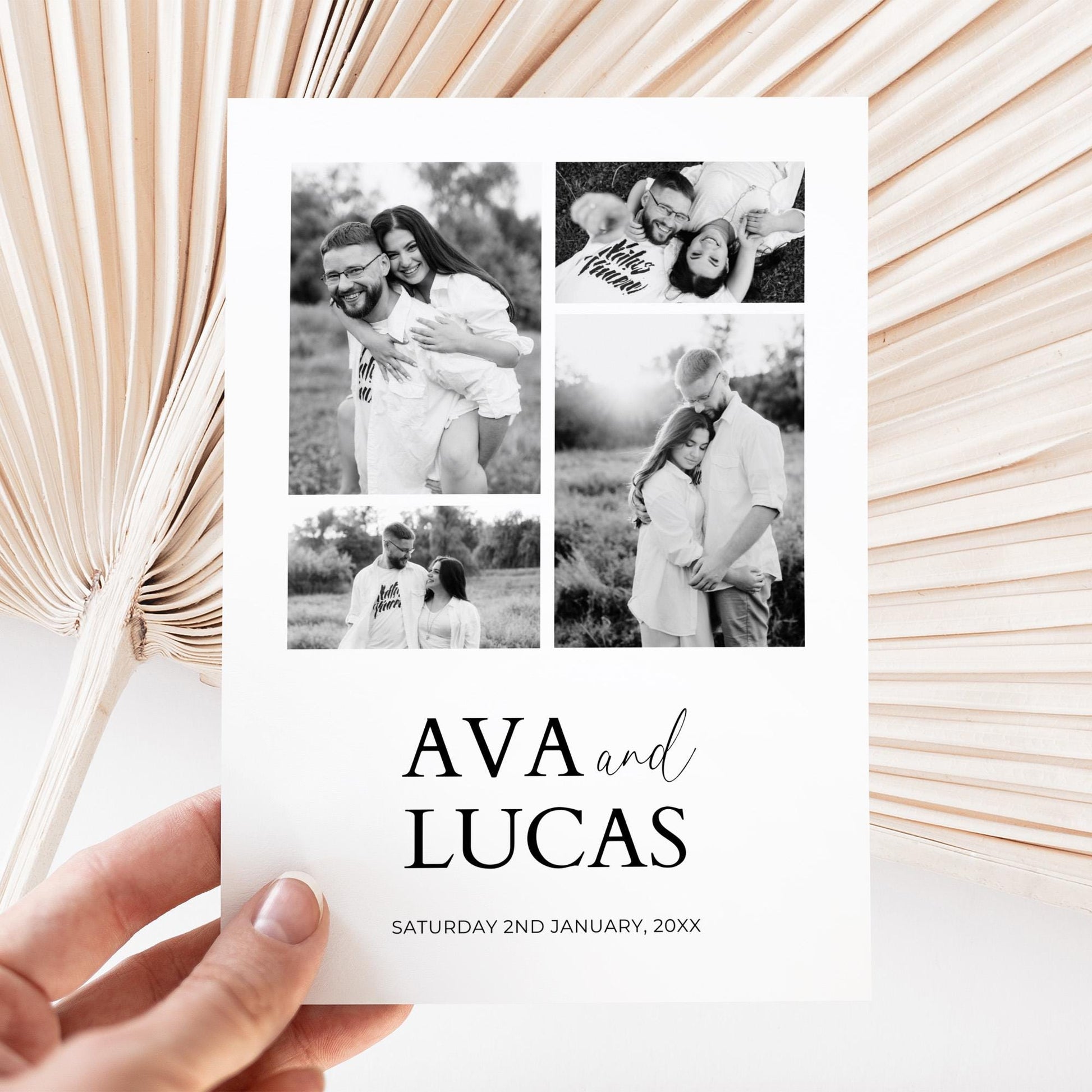 Wedding Invitation Card Template with Pictures, Modern Minimalist Photo Collage Wedding Invite, DIY Customizable 5x7 Double Sided Invite