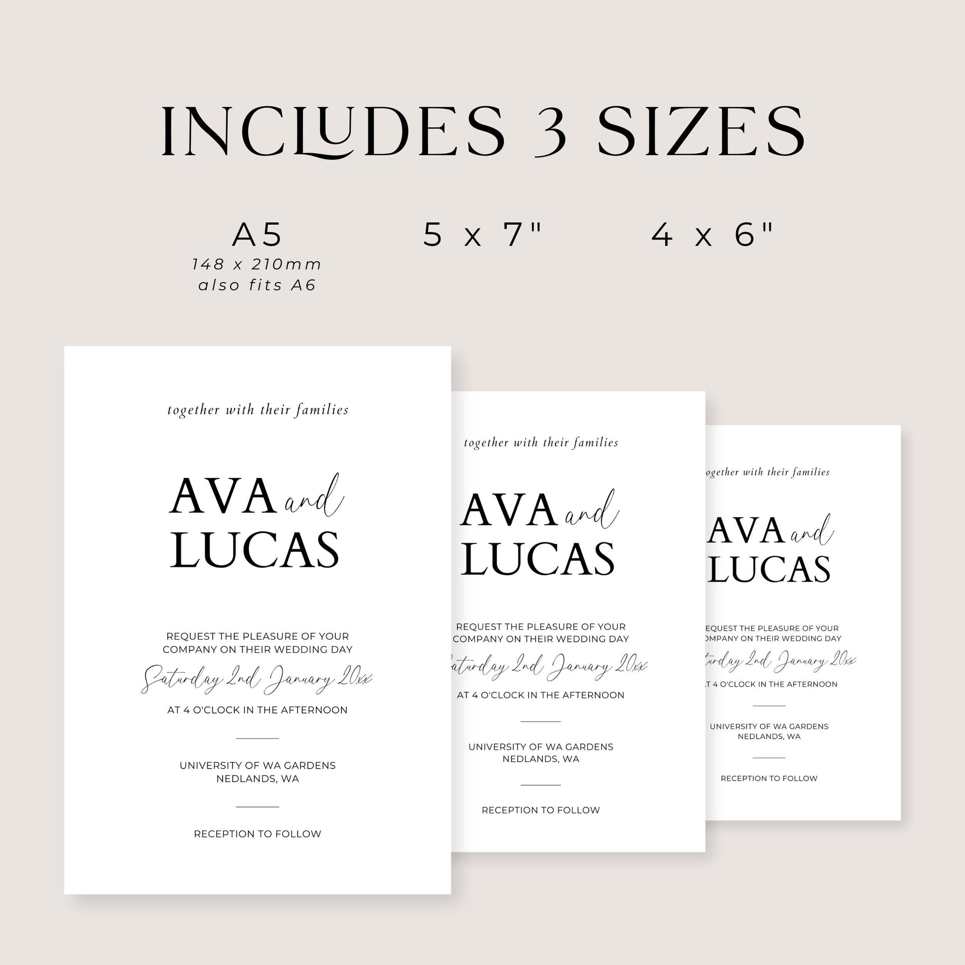 Wedding Invitation Card Template with Pictures, Modern Minimalist Photo Collage Wedding Invite, DIY Customizable 5x7 Double Sided Invite