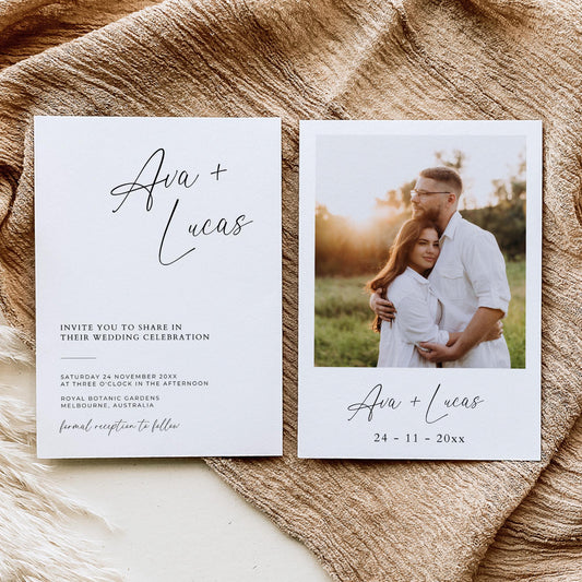 Wedding Invitation Card with Picture Template, Modern Minimalist Photo Wedding Invite, Double Sided DIY Customizable Printable 5x7 Invite