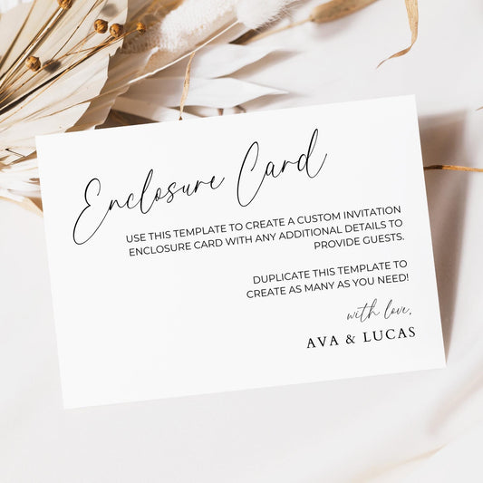 Wedding Invitation Enclosure Card Customizable Template, Modern Minimalist Invite Extra Note Insert, Editable Printable Suite Enclosure