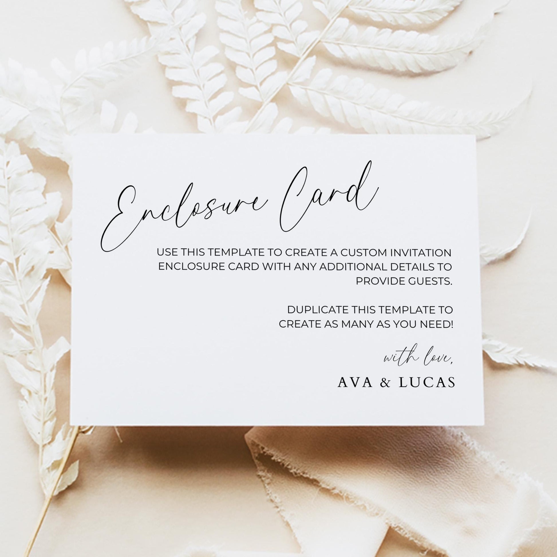 Wedding Invitation Enclosure Card Customizable Template, Modern Minimalist Invite Extra Note Insert, Editable Printable Suite Enclosure