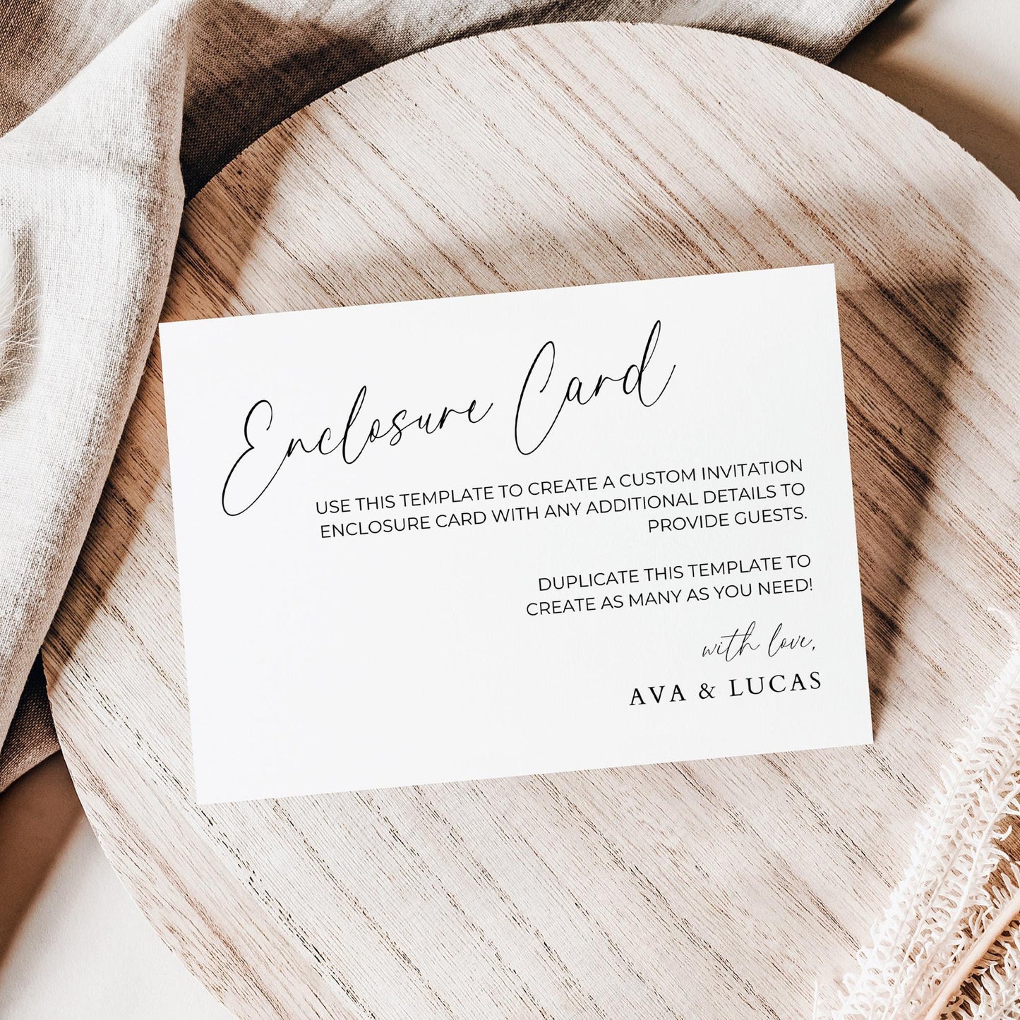 Wedding Invitation Enclosure Card Customizable Template, Modern Minimalist Invite Extra Note Insert, Editable Printable Suite Enclosure