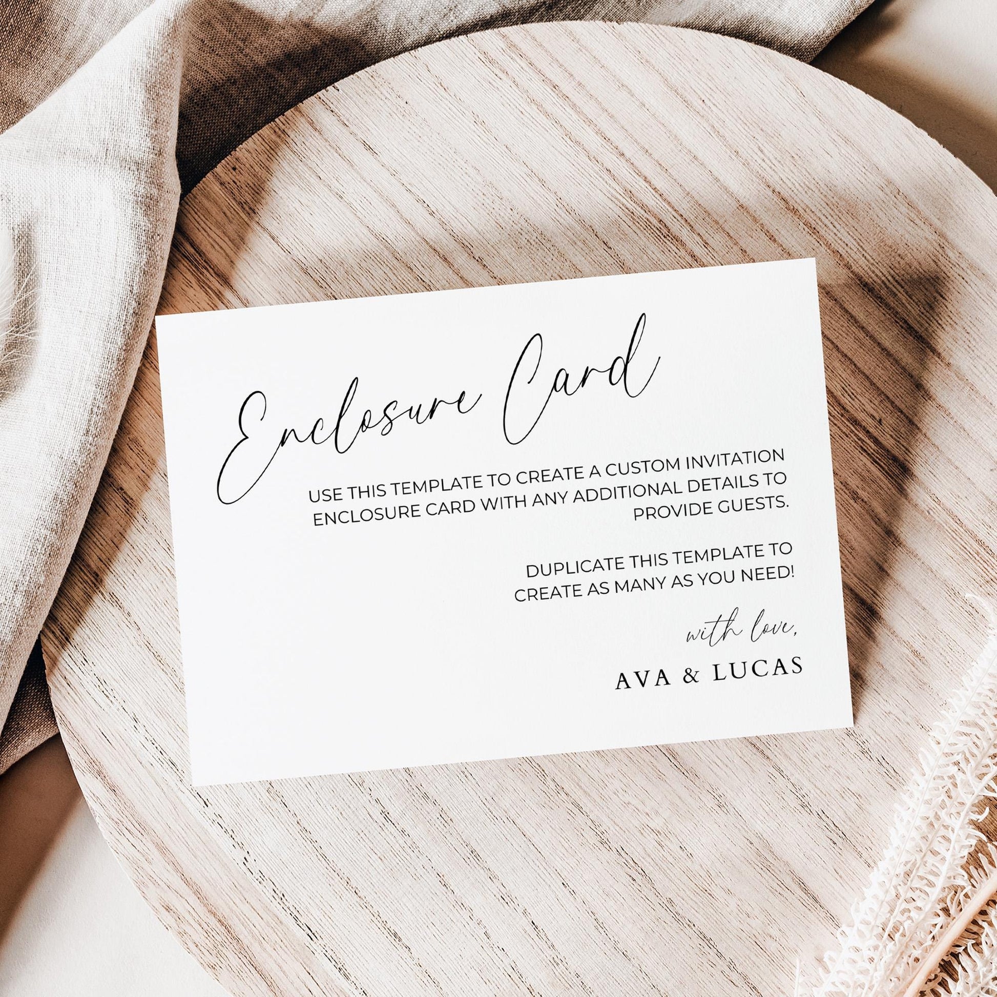 Wedding Invitation Enclosure Card Customizable Template, Modern Minimalist Invite Extra Note Insert, Editable Printable Suite Enclosure