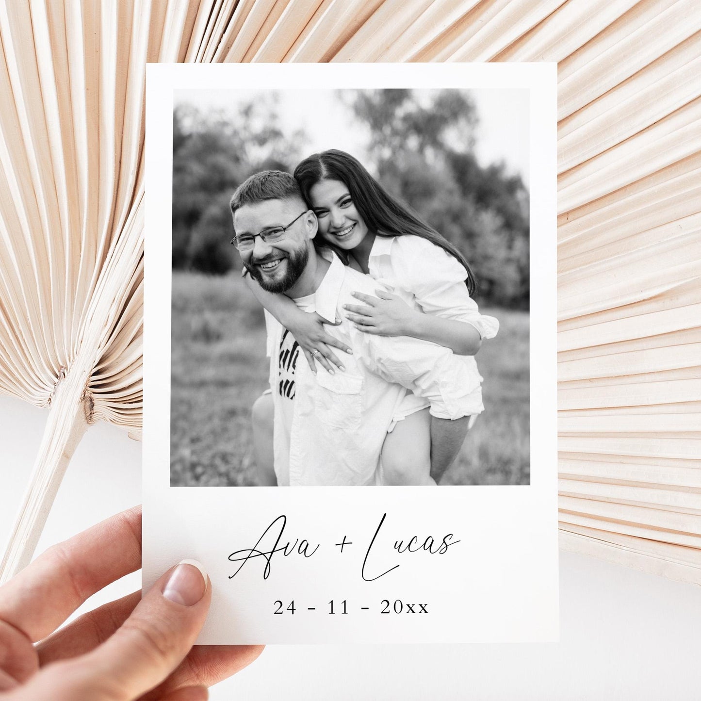 Wedding Invitation Template Double Sided with QR Code, Modern Minimalist Photo Invite Card, Simple Printable 5x7” Invitation with Picture
