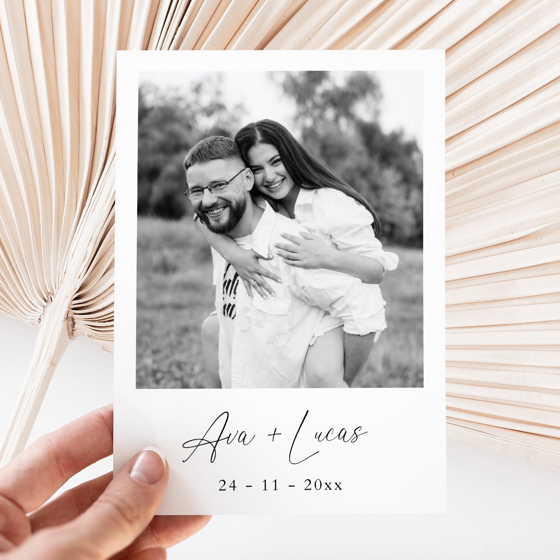 Wedding Invitation Template Double Sided with QR Code, Modern Minimalist Photo Invite Card, Simple Printable 5x7” Invitation with Picture