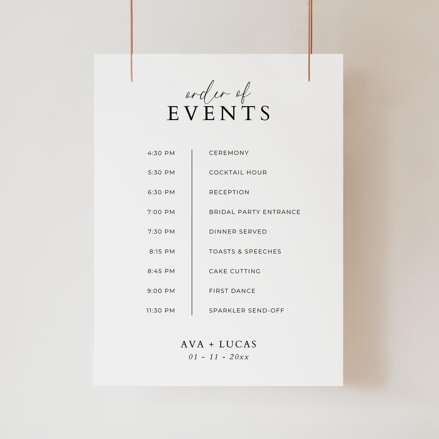 Wedding Order of Events Sign Template