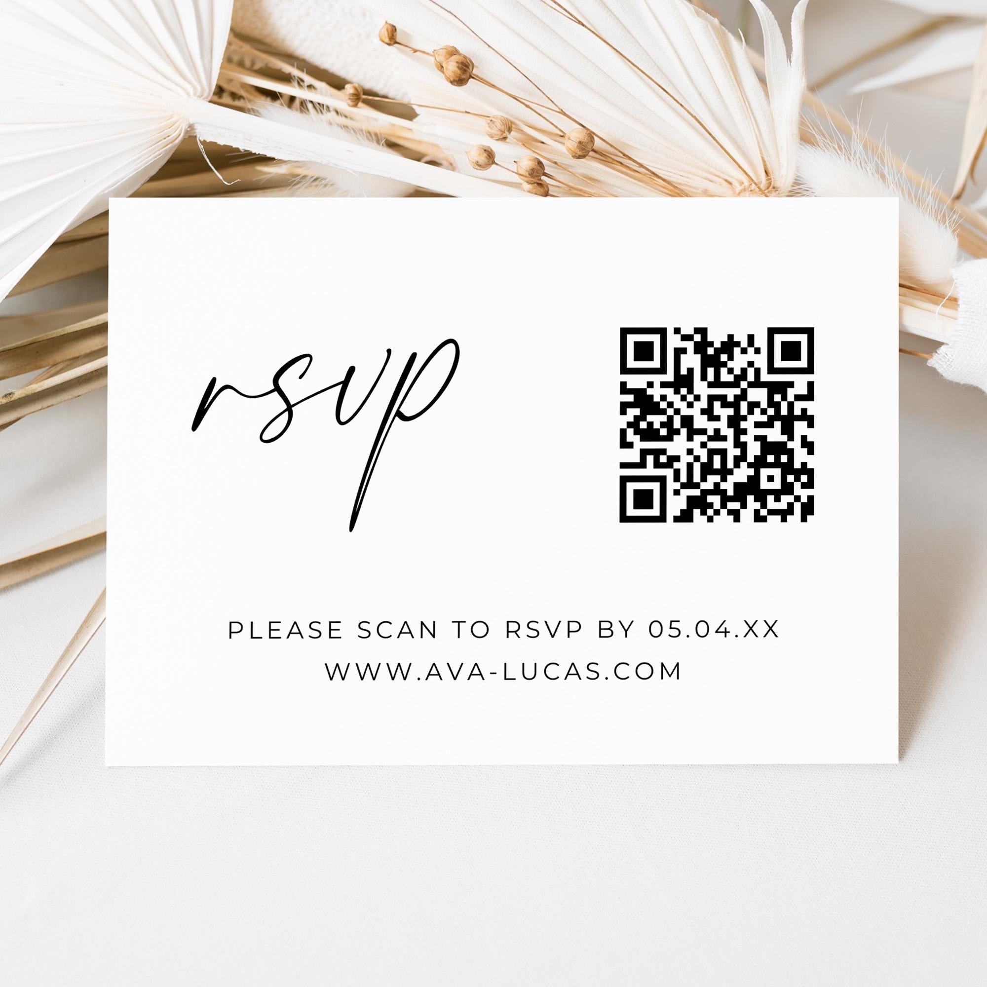 Wedding QR Code RSVP Card Invitation Insert Template – Amber & Rose ...