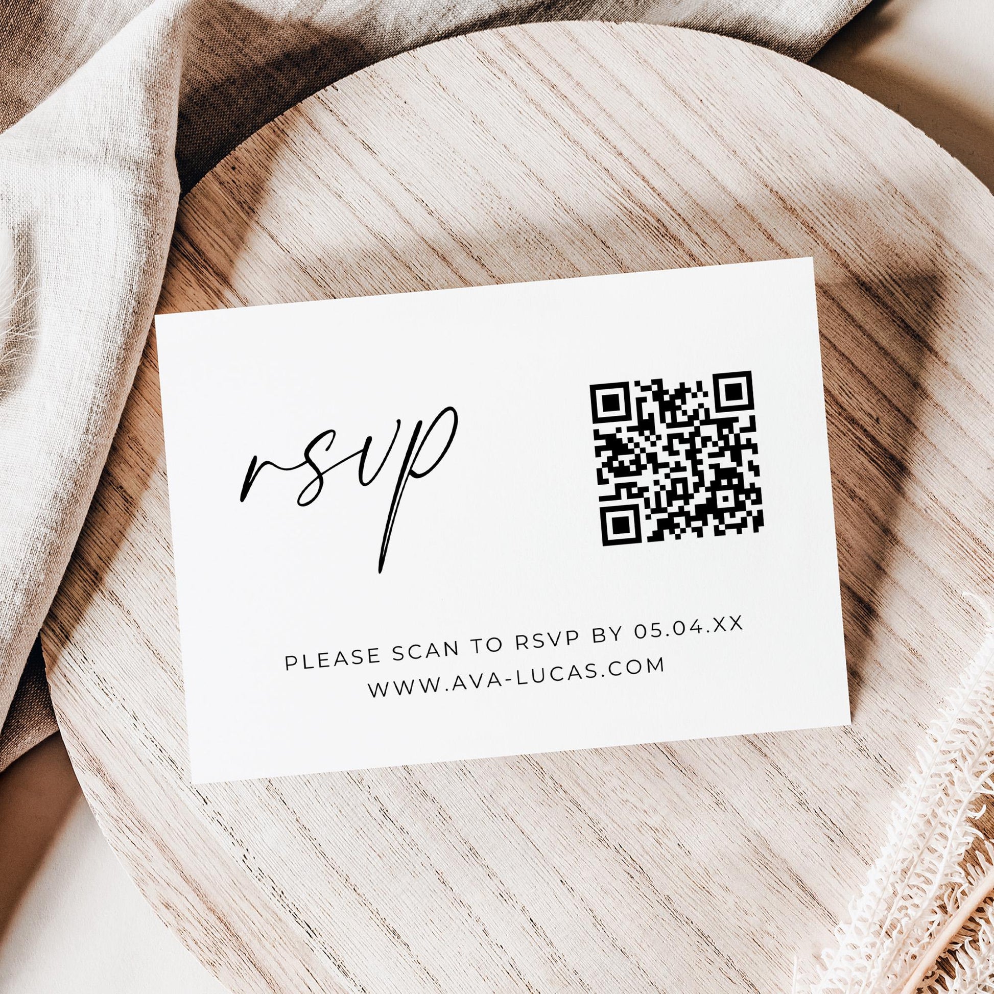 Wedding RSVP Card with QR Code Invitation Insert Template, Modern Minimalist Digital Scan Code Response Invite Enclosure Card