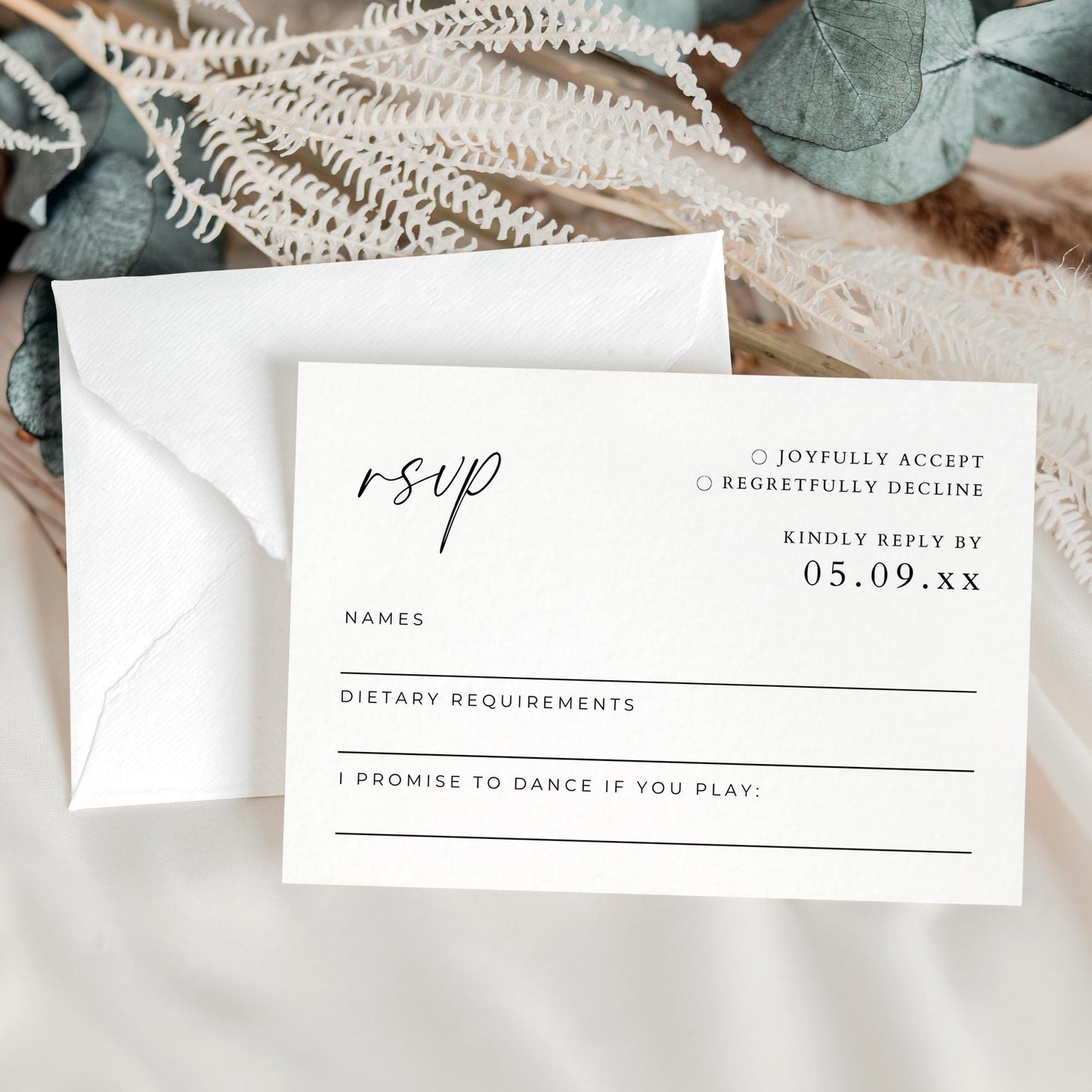 Wedding RSVP Card Template, Modern Minimalist Invitation Response Insert Cards, Customizable Printable Please Respond By Enclosure Card