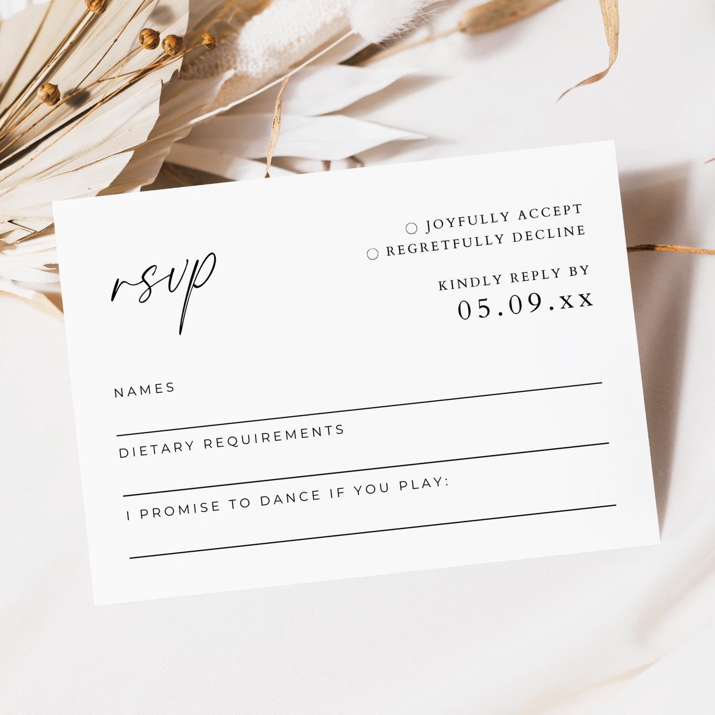 Wedding RSVP Card Template, Modern Minimalist Invitation Response Insert Cards, Customizable Printable Please Respond By Enclosure Card