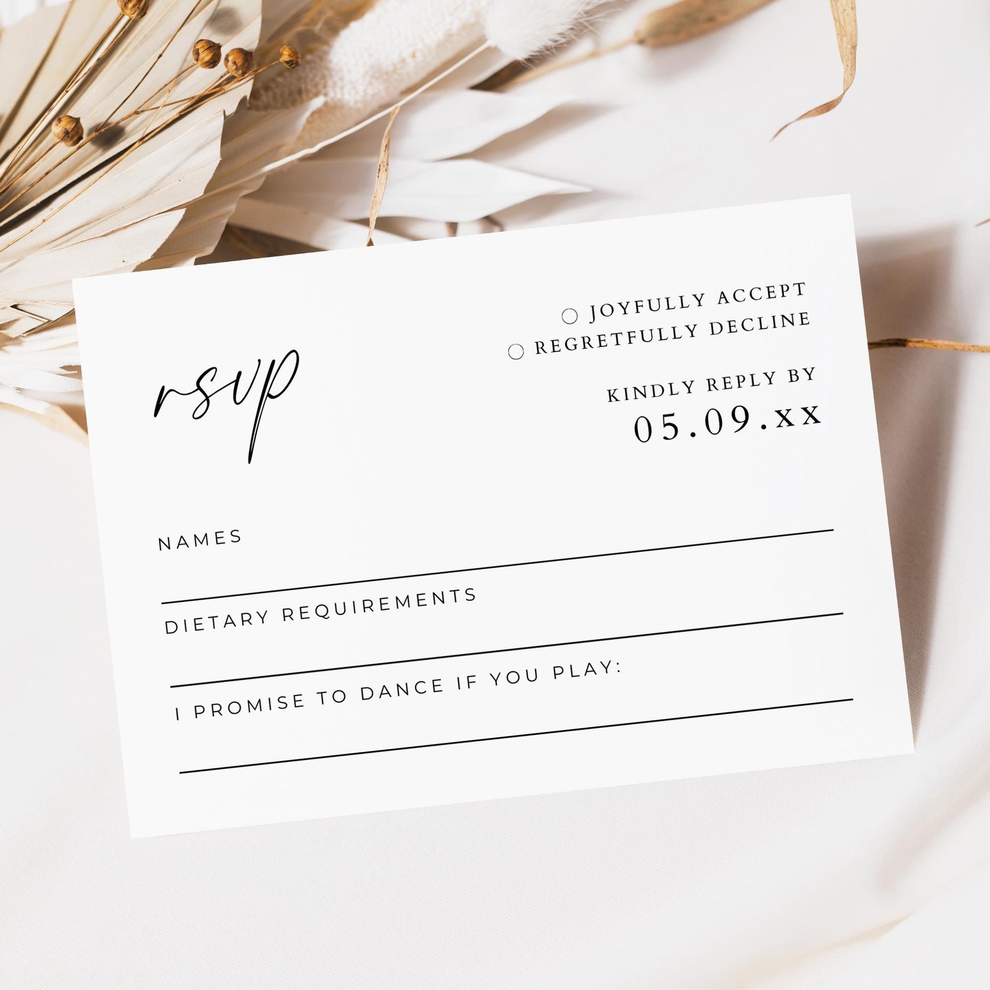 Wedding RSVP Card Template, Modern Minimalist Invitation Response Insert Cards, Customizable Printable Please Respond By Enclosure Card