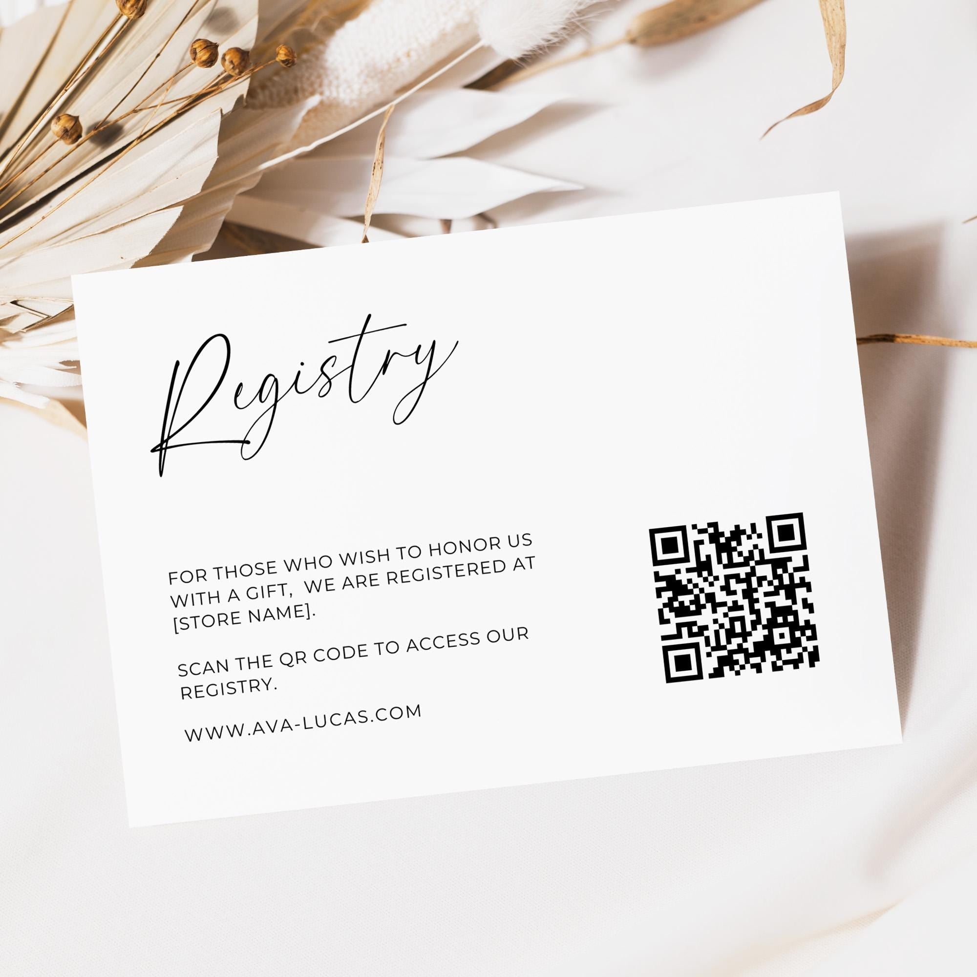 Digital Code Insert Wedding Registry QR Code Insert Card Template – Amber & Rose Creative ...
