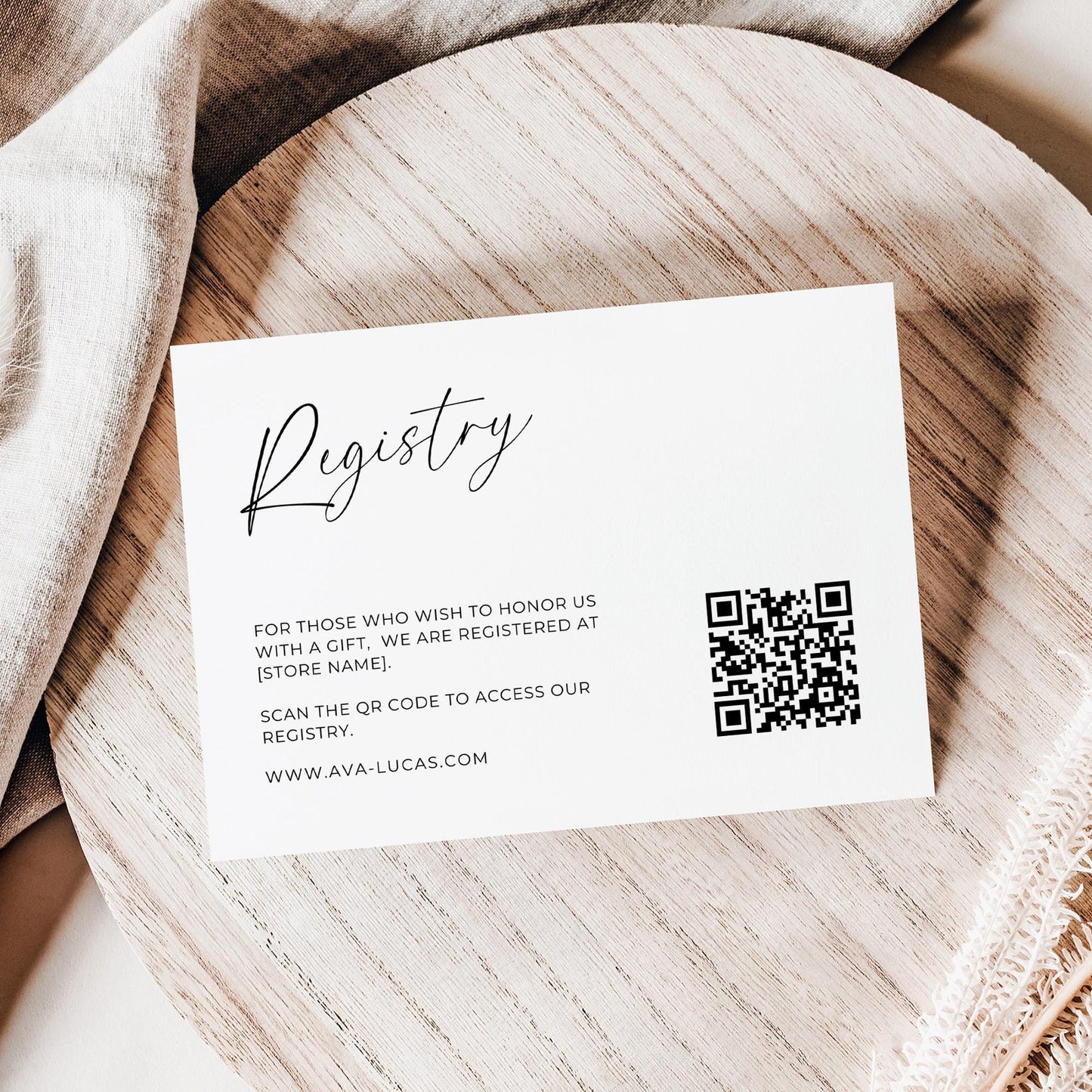 Wedding Registry QR Code Insert Card Template, Modern Minimalist Wedding Invitation Gift Registry Enclosure Note with QR Scan Code