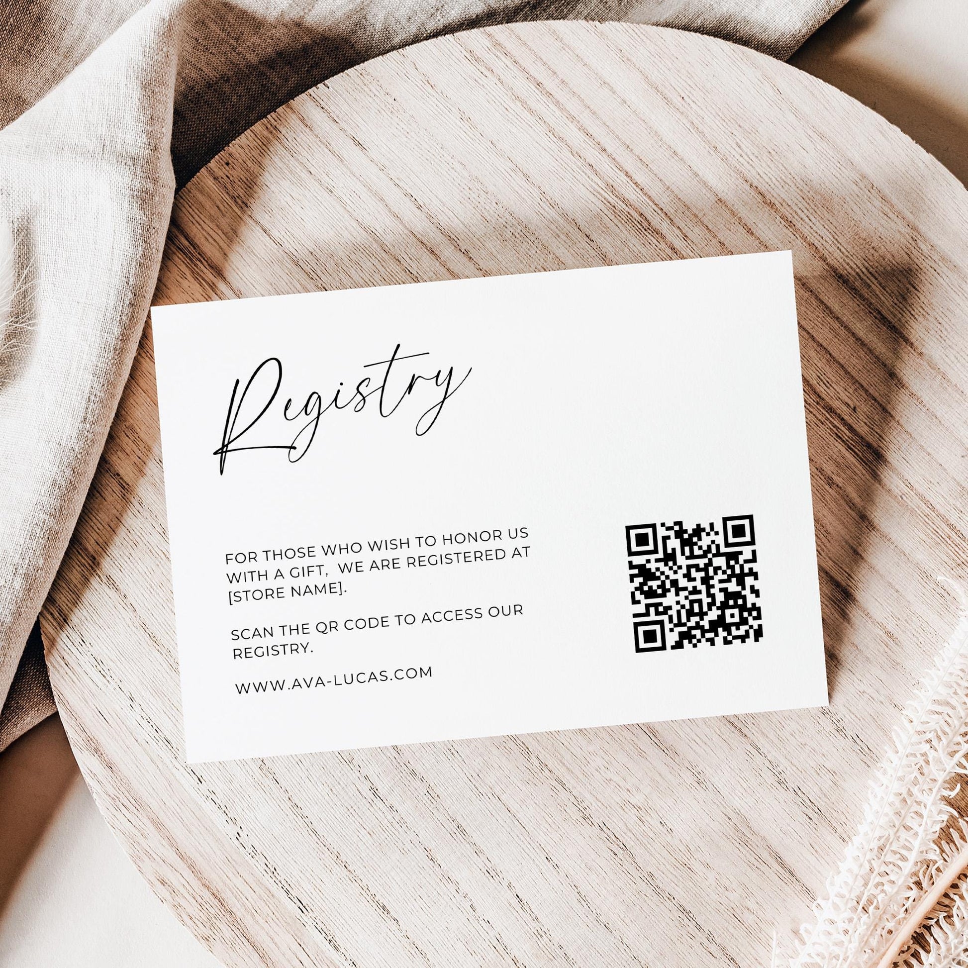 Wedding Registry QR Code Insert Card Template, Modern Minimalist Wedding Invitation Gift Registry Enclosure Note with QR Scan Code