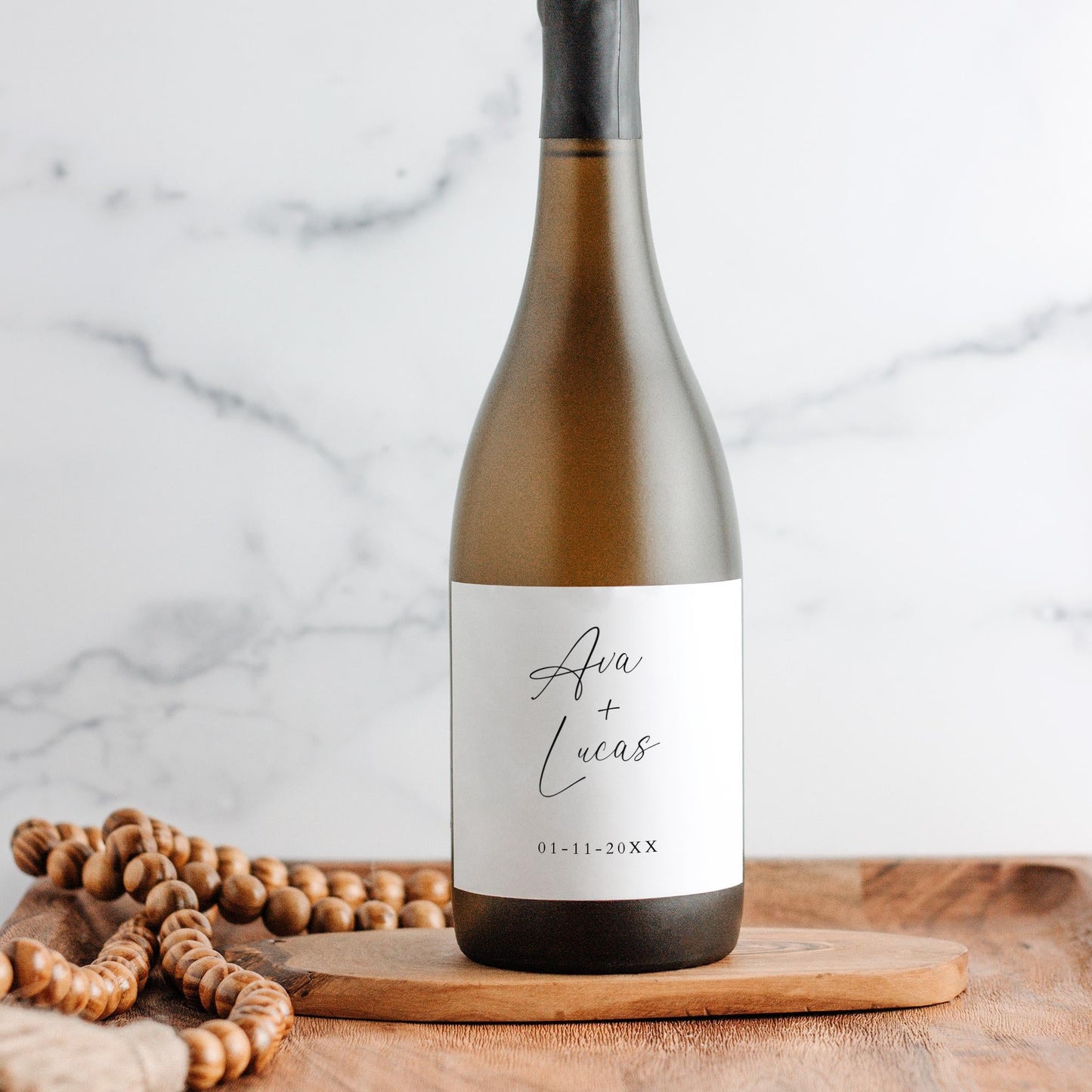 Wedding Wine Bottle Label Template, Minimal Printable Champagne Stickers for Wedding Reception