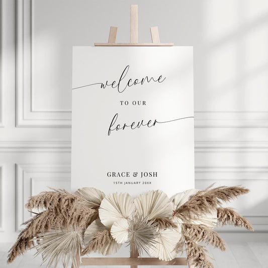 Welcome To Our Forever Sign Template, Minimalist Editable Wedding Welcome Signage, Elegant Welcome Sign for Wedding Ceremony or Reception
