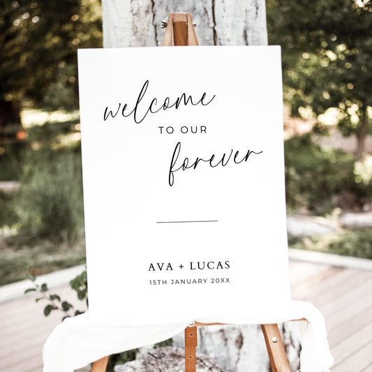 Welcome To Our Forever Sign Template, Modern Minimal Wedding Ceremony or Reception Welcome, Customizable Printable Elegant Wedding Signage
