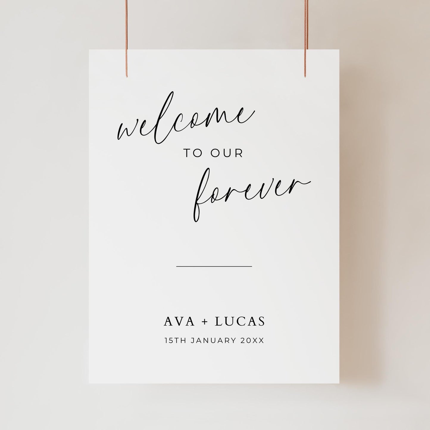 Welcome To Our Forever Sign Template, Modern Minimal Wedding Ceremony or Reception Welcome, Customizable Printable Elegant Wedding Signage