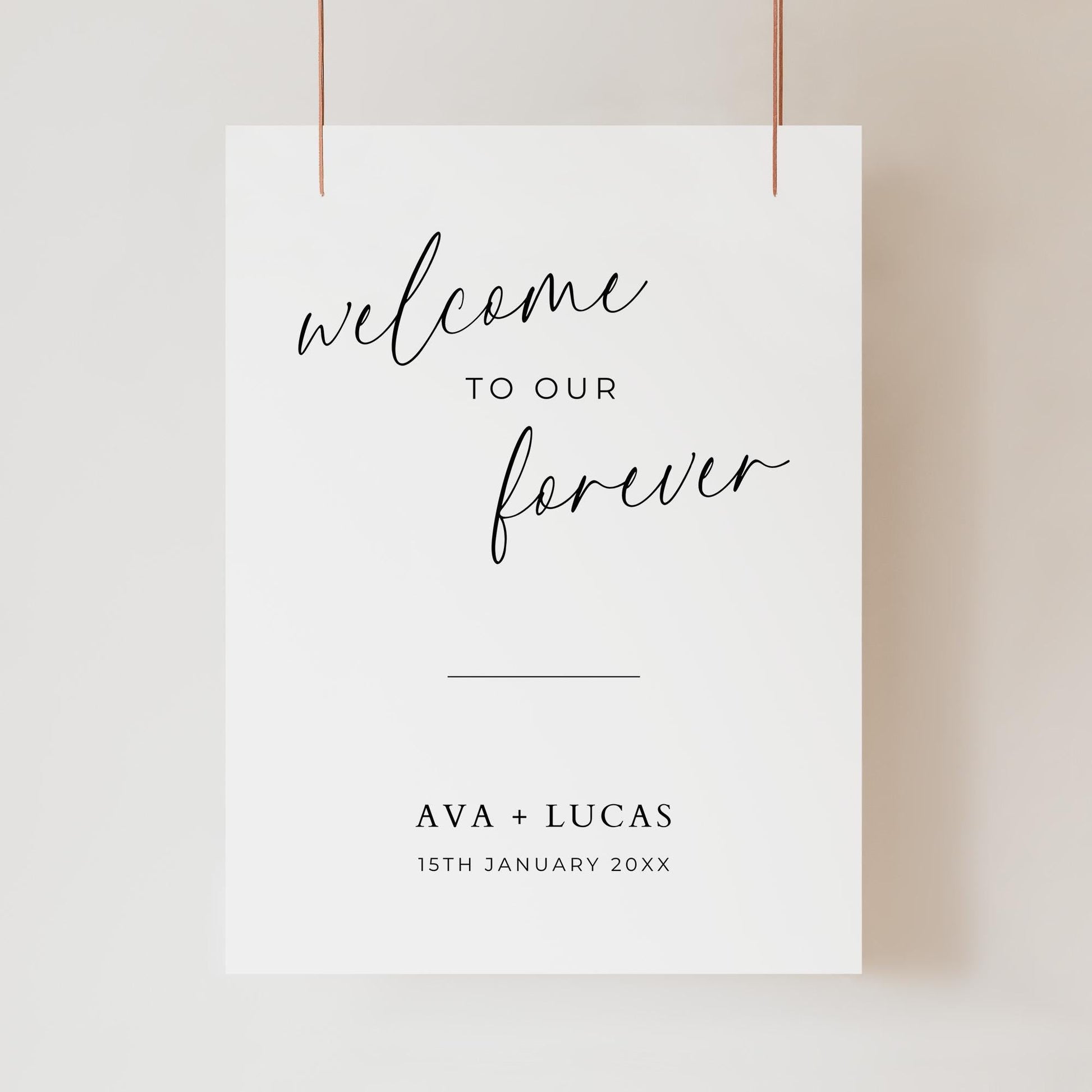 Welcome To Our Forever Sign Template, Modern Minimal Wedding Ceremony or Reception Welcome, Customizable Printable Elegant Wedding Signage