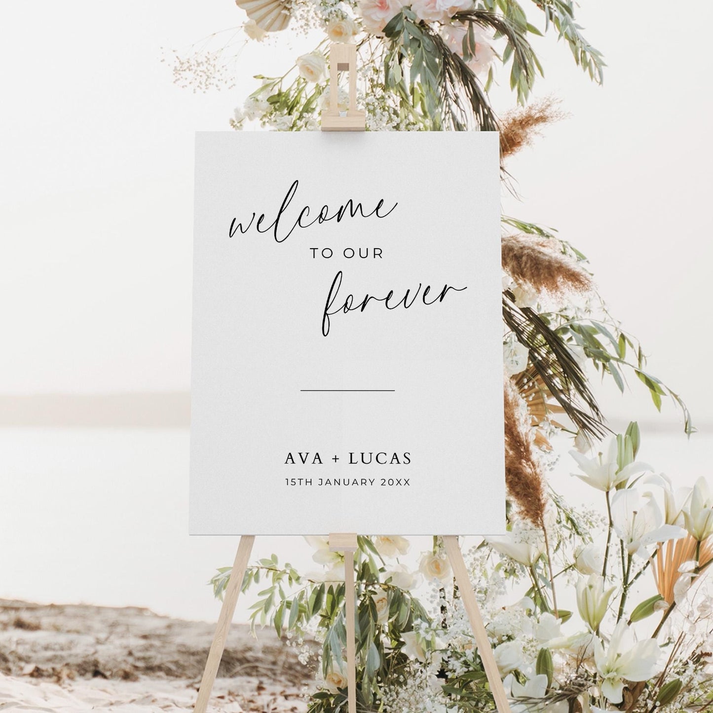 Welcome To Our Forever Sign Template, Modern Minimal Wedding Ceremony or Reception Welcome, Customizable Printable Elegant Wedding Signage
