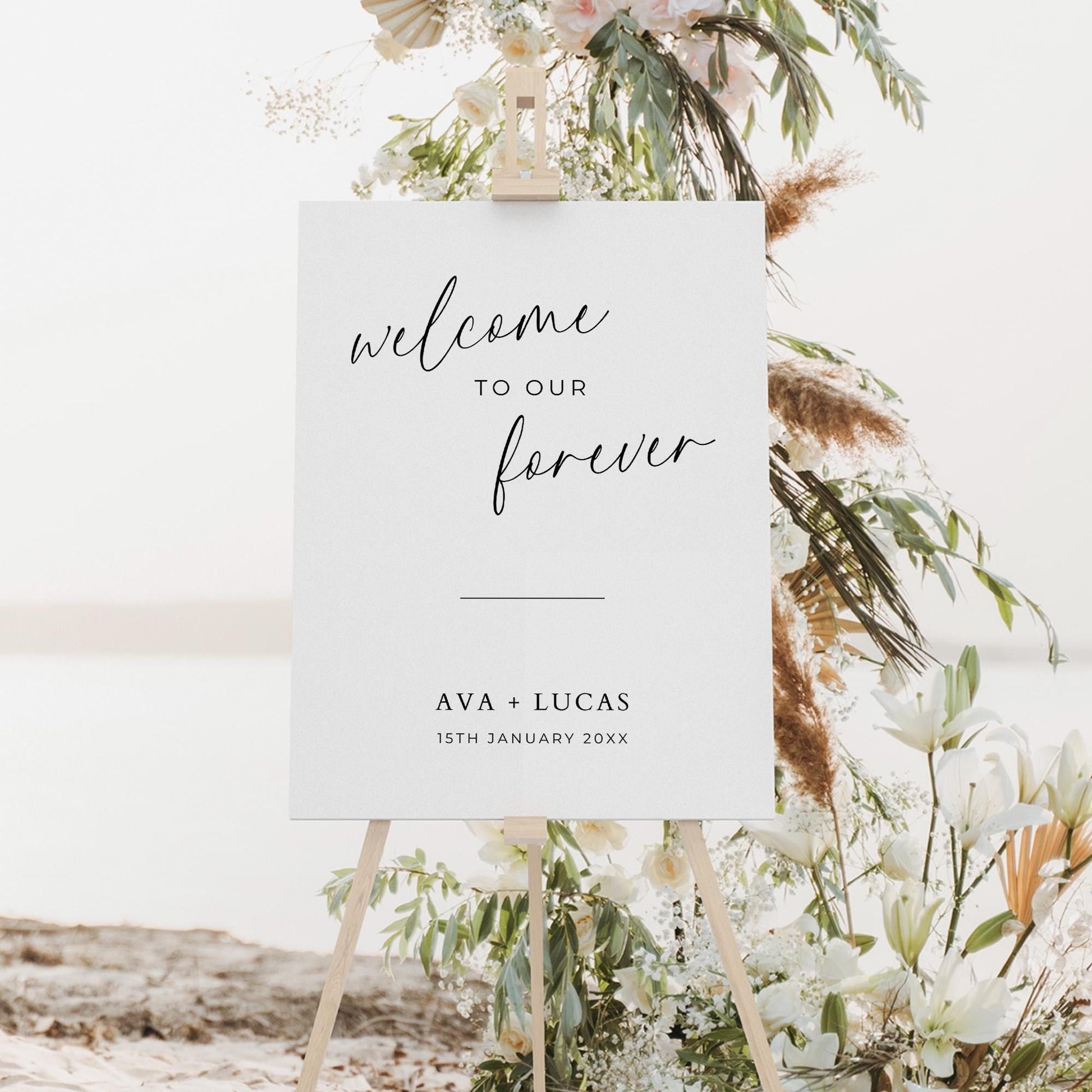 Welcome To Our Forever Sign Template, Modern Minimal Wedding Ceremony or Reception Welcome, Customizable Printable Elegant Wedding Signage