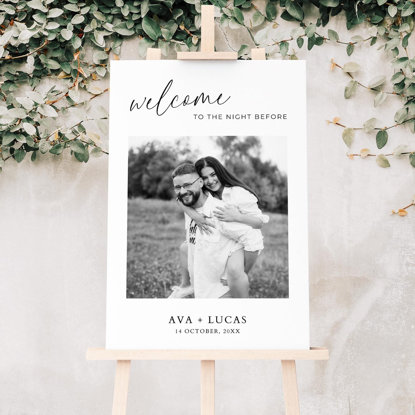 Welcome To The Night Before Rehearsal Dinner Sign Template with Photo, Modern Minimalist Welcome Sign with Picture Printable Poster Board