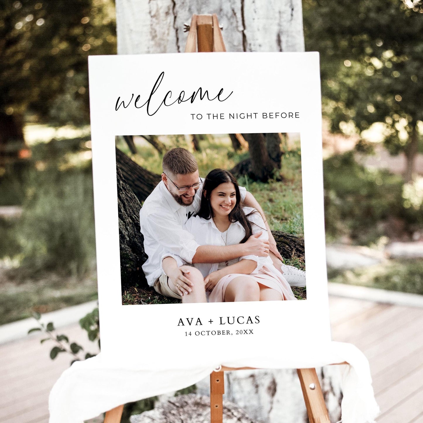 Welcome To The Night Before Rehearsal Dinner Sign Template with Photo, Modern Minimalist Welcome Sign with Picture Printable Poster Board