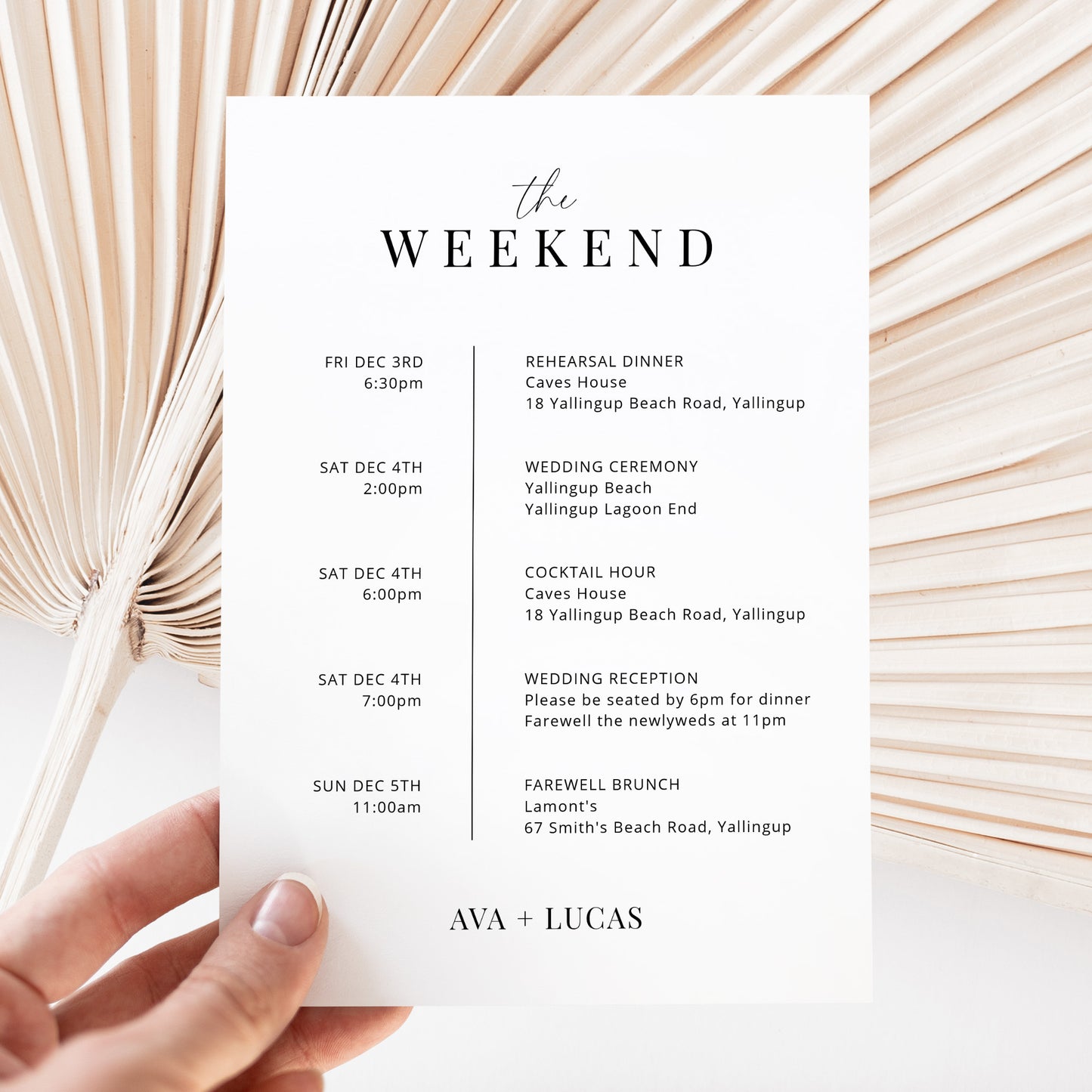 Wedding Welcome Bag Note with Order & Timeline