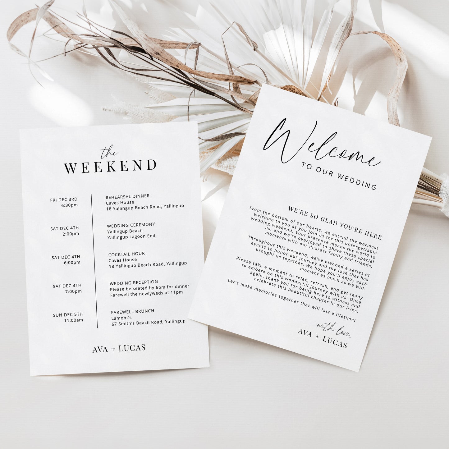 Wedding Welcome Bag Note with Order & Timeline