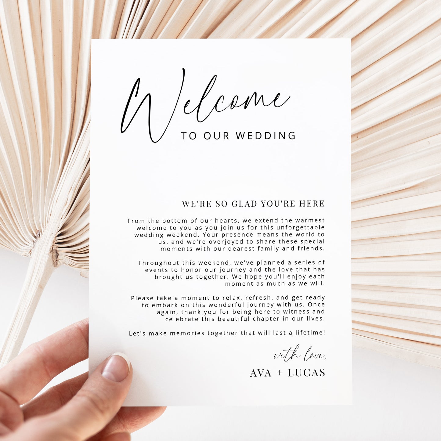 Wedding Welcome Bag Note with Order & Timeline