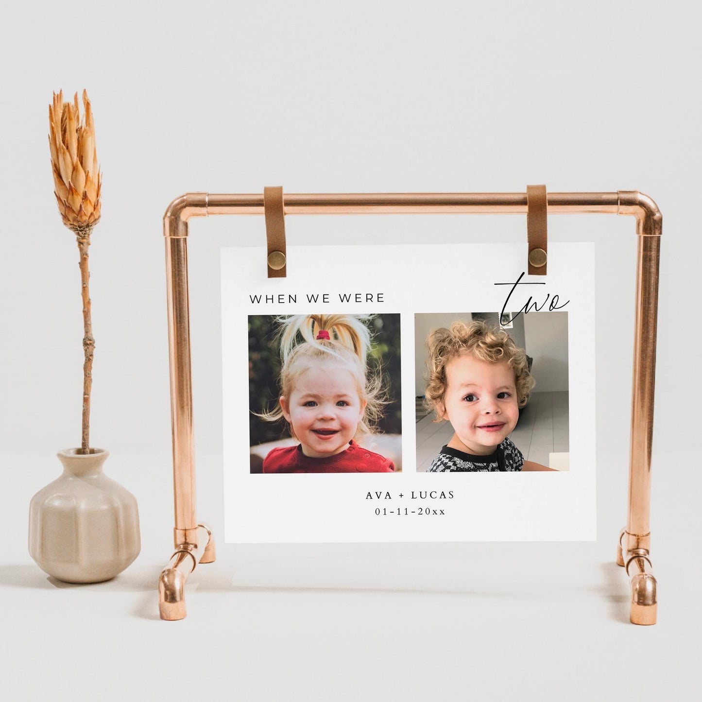 When We Were Wedding Table Number Template, Modern Minimal Age Photo Table Number Card, Horizontal Printable Table Number Sign with Pictures