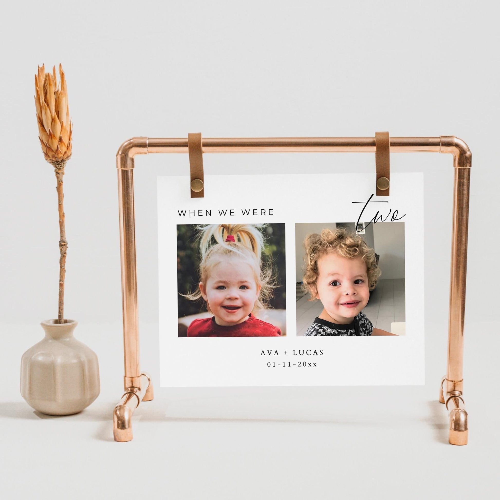 When We Were Wedding Table Number Template, Modern Minimal Age Photo Table Number Card, Horizontal Printable Table Number Sign with Pictures
