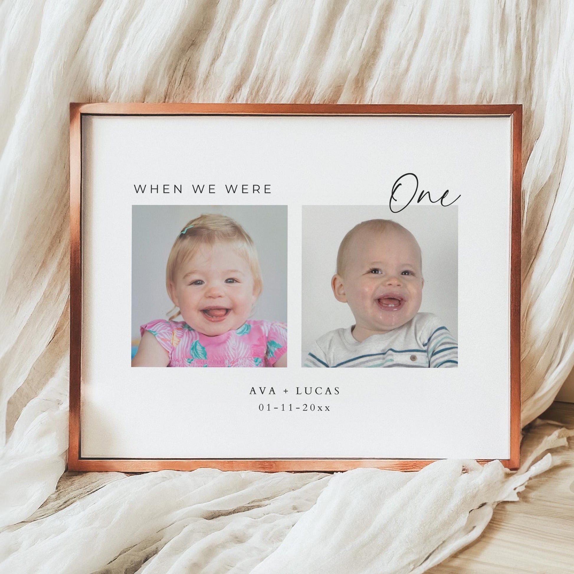 When We Were Wedding Table Number Template, Modern Minimal Age Photo Table Number Card, Horizontal Printable Table Number Sign with Pictures