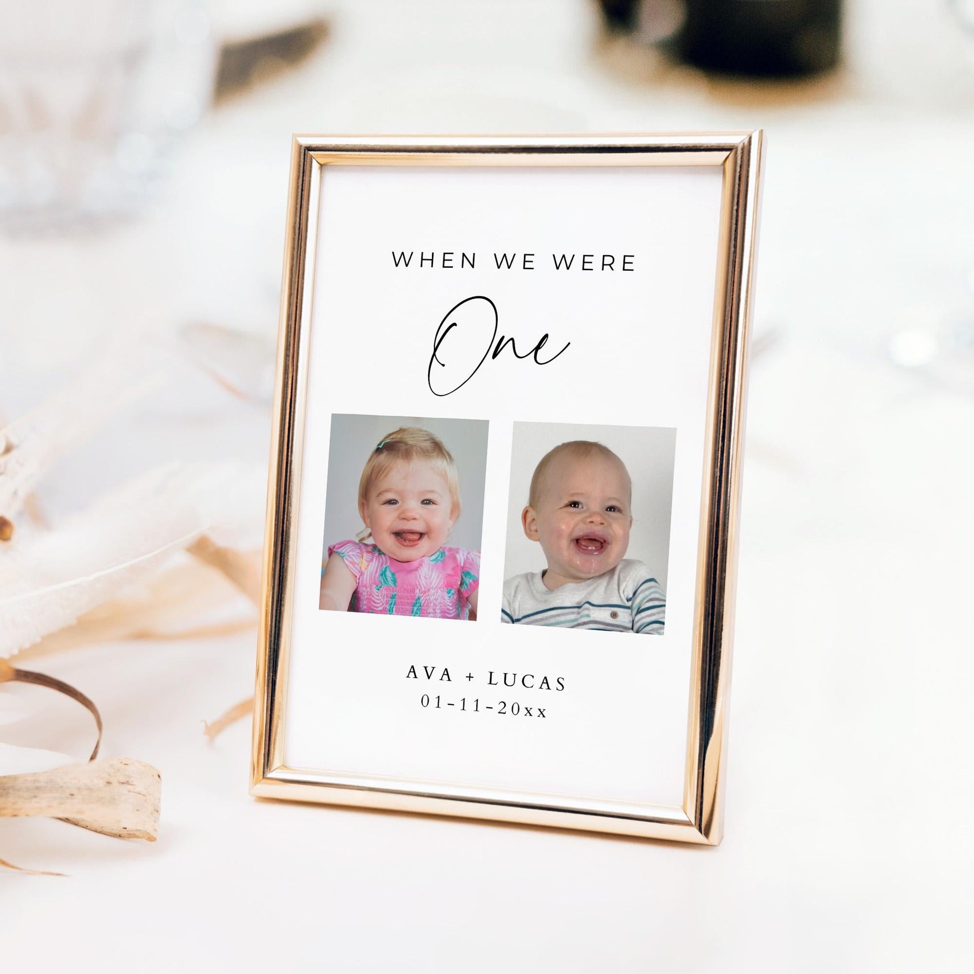 When We Were Age Wedding Table Number Sign Template, Modern Minimal Age Photo Table Number Cards, Printable Table Number Sign with Pictures