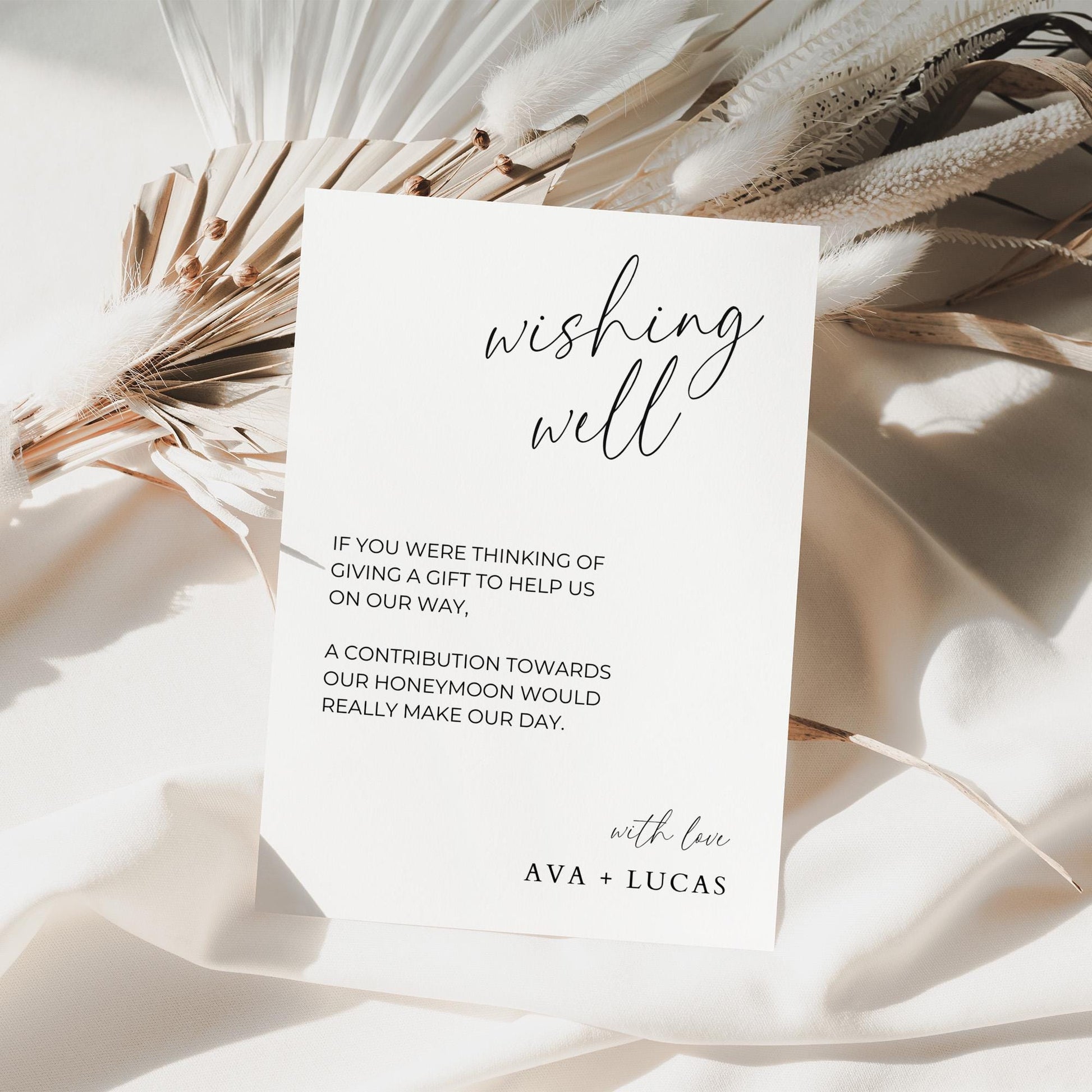 Wishing Well Card Template, Minimalist Wedding Invitation Enclosure, Modern Monetary Gift Insert Note, Honeymoon Fund and Money Poem Ideas