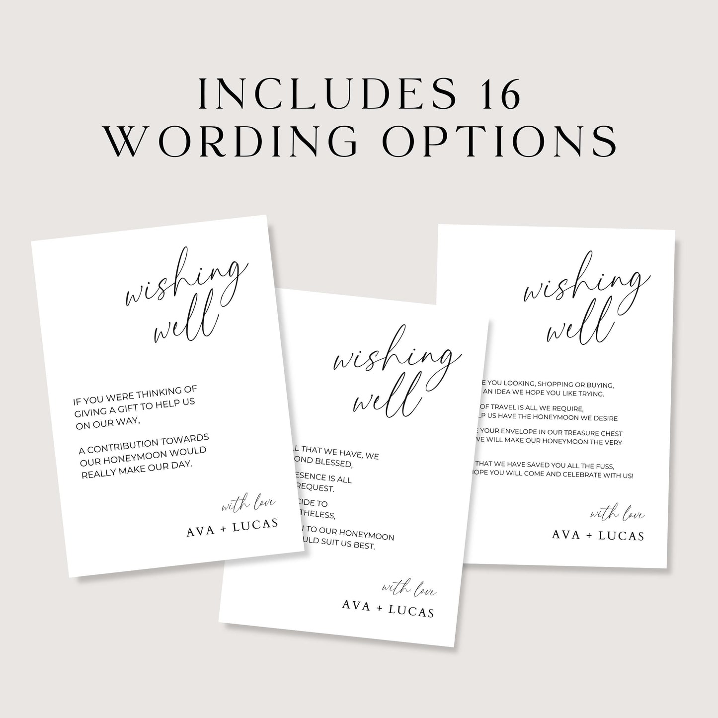 Wishing Well Card Template, Minimalist Wedding Invitation Enclosure, Modern Monetary Gift Insert Note, Honeymoon Fund and Money Poem Ideas
