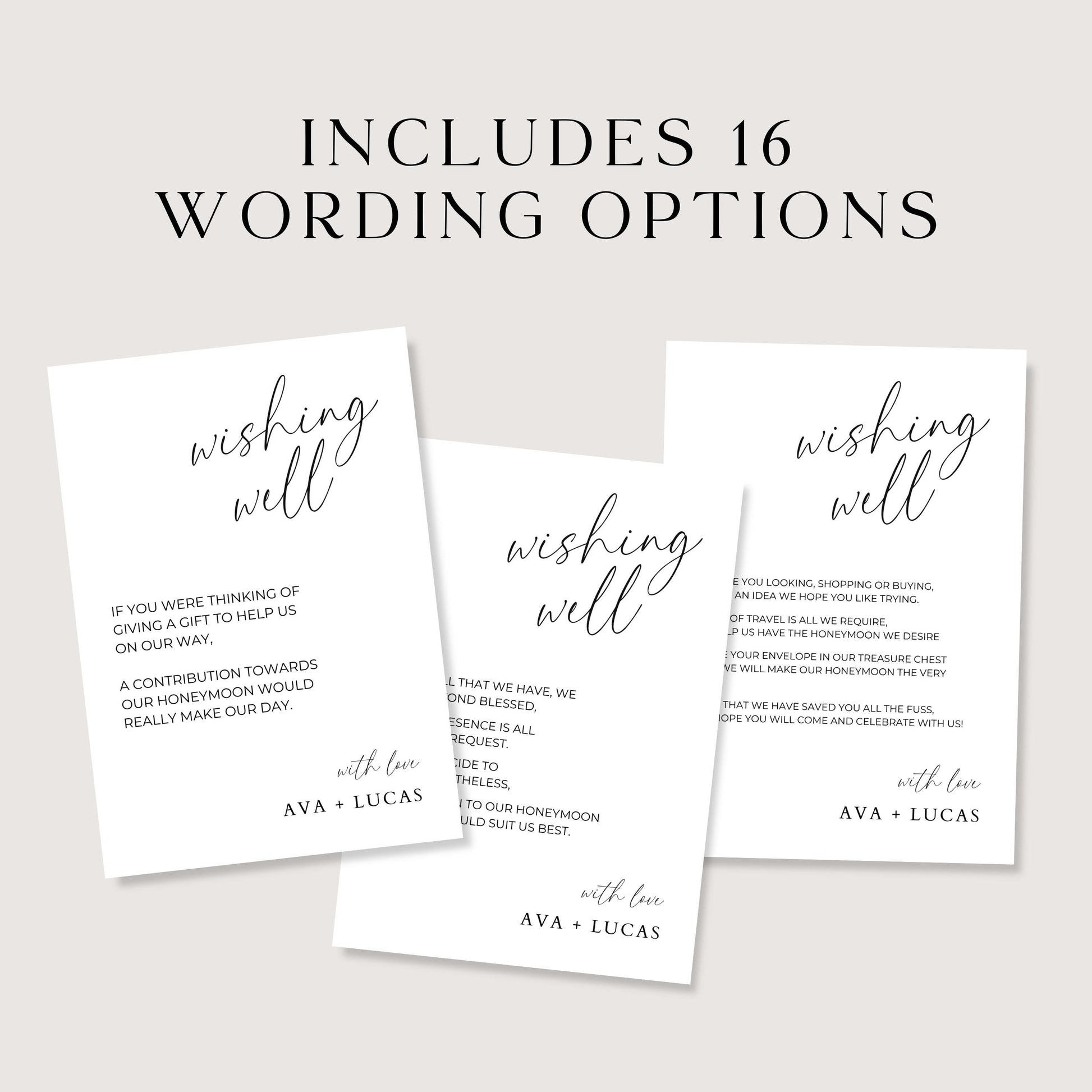 Wishing Well Card Template, Minimalist Wedding Invitation Enclosure, Modern Monetary Gift Insert Note, Honeymoon Fund and Money Poem Ideas